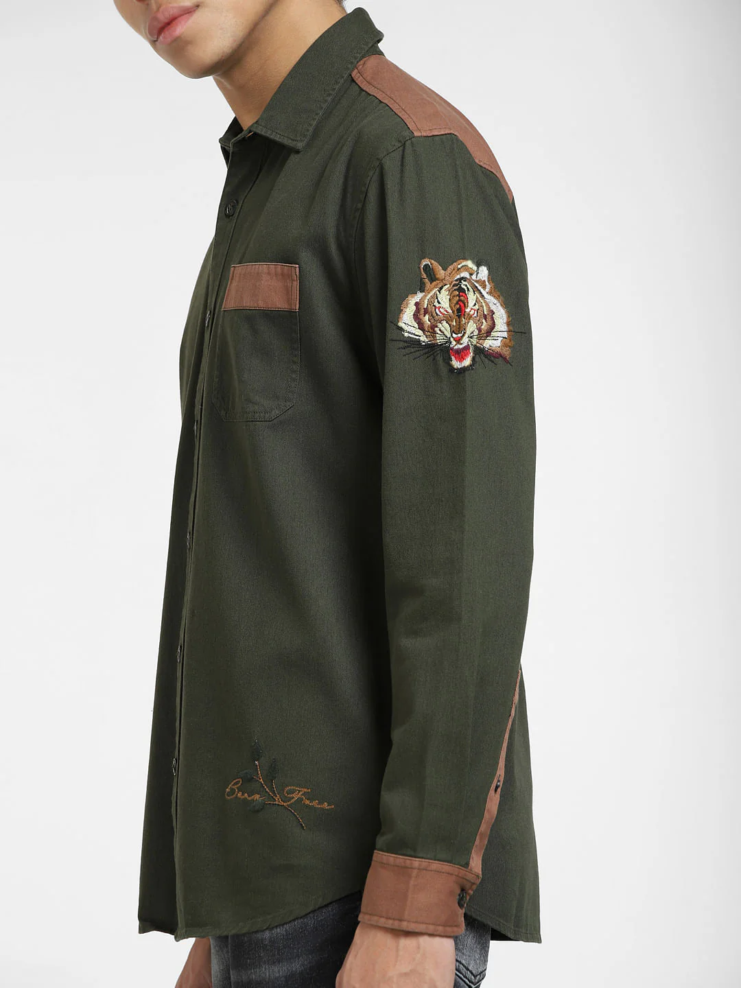 Deep Green Embroidered Full Sleeves Shirt - Image 7