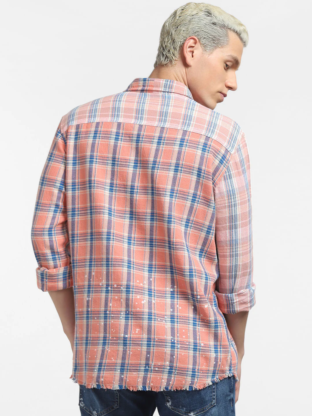Peach Check Print Full Sleeves Shirt - Image 4