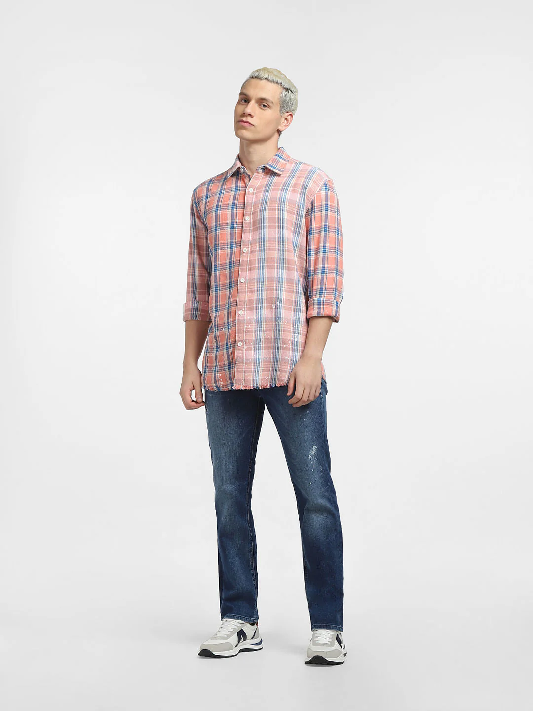 Peach Check Print Full Sleeves Shirt - Image 6
