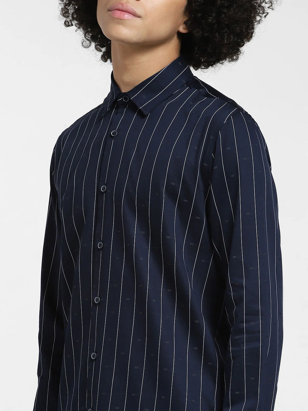 Navy Blue Striped Full Sleeves Shirt - Image 5