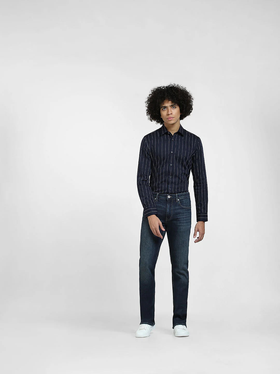 Navy Blue Striped Full Sleeves Shirt - Image 6
