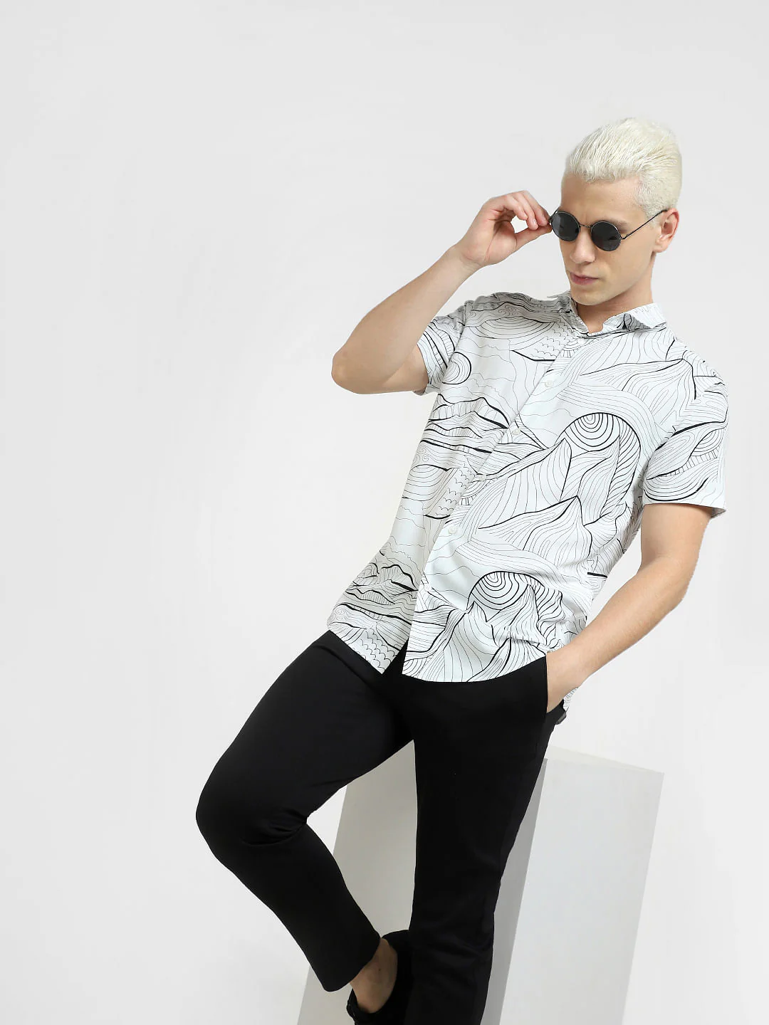 White Printed Short Sleeves Shirt