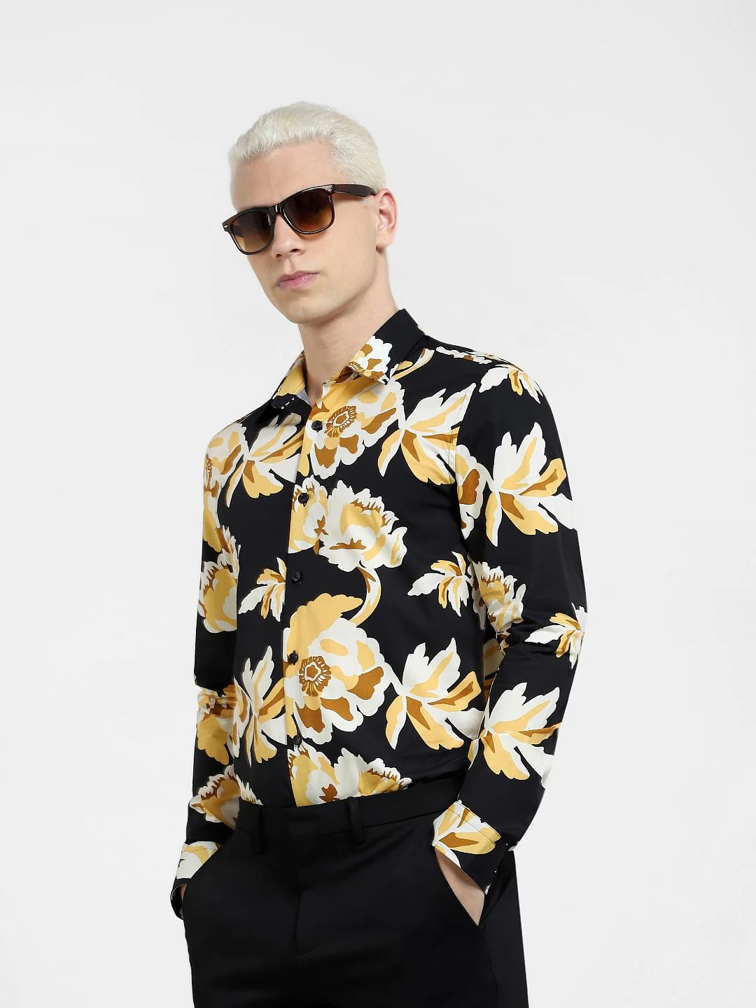 Black Floral Full Sleeves Shirt