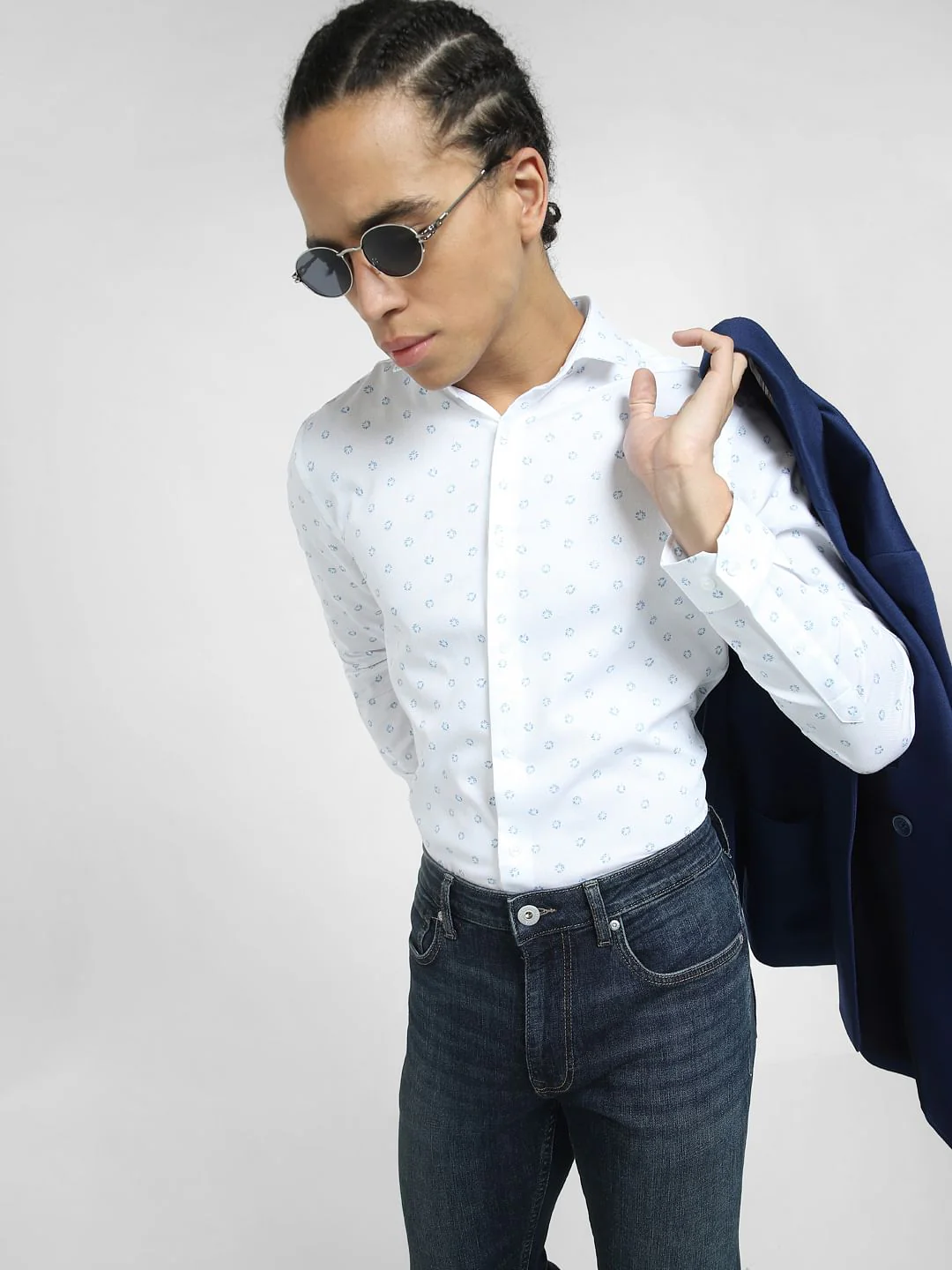 White Printed Full Sleeves Shirt
