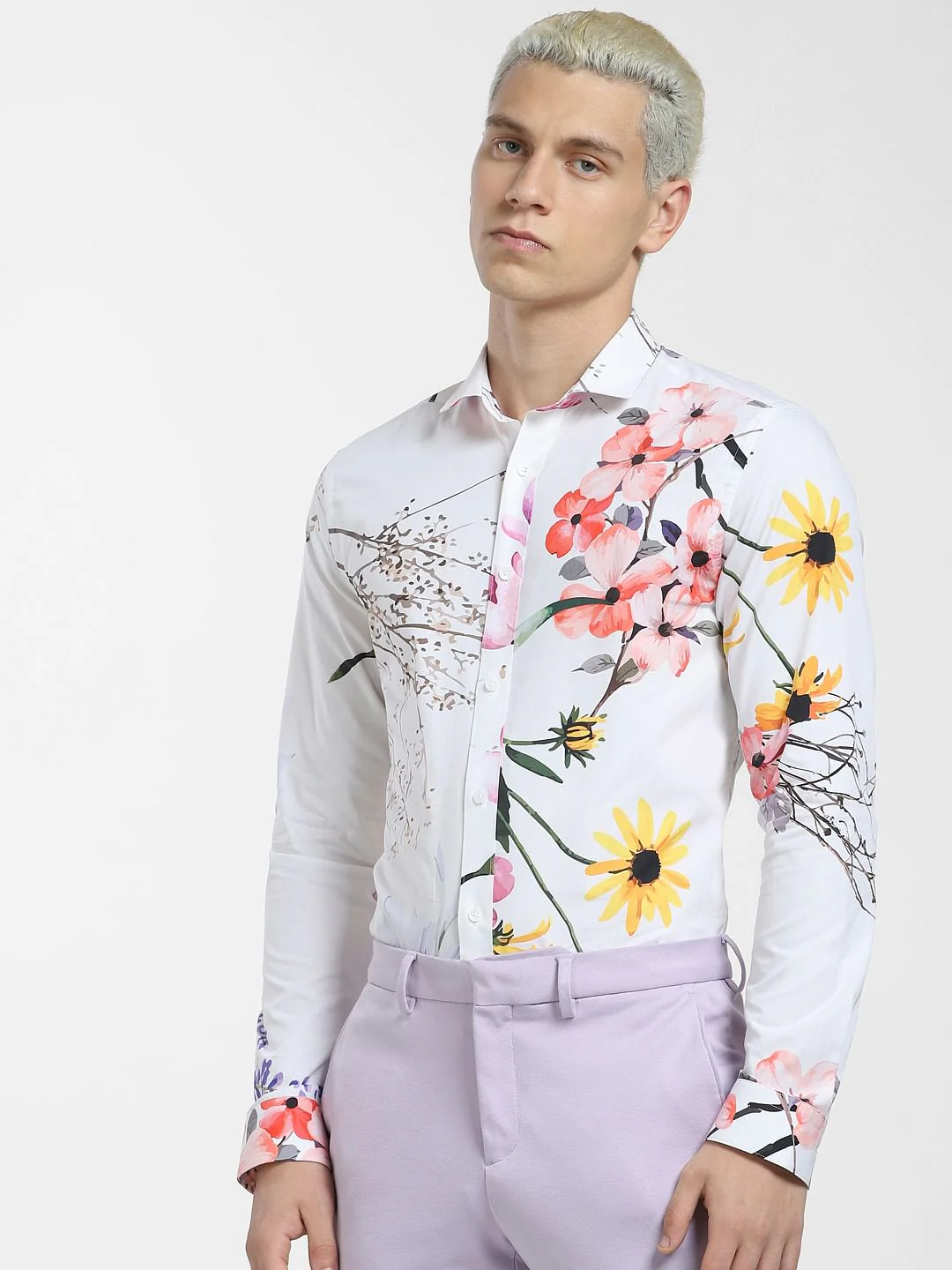 White Floral Print Full Sleeves Shirt - Image 2