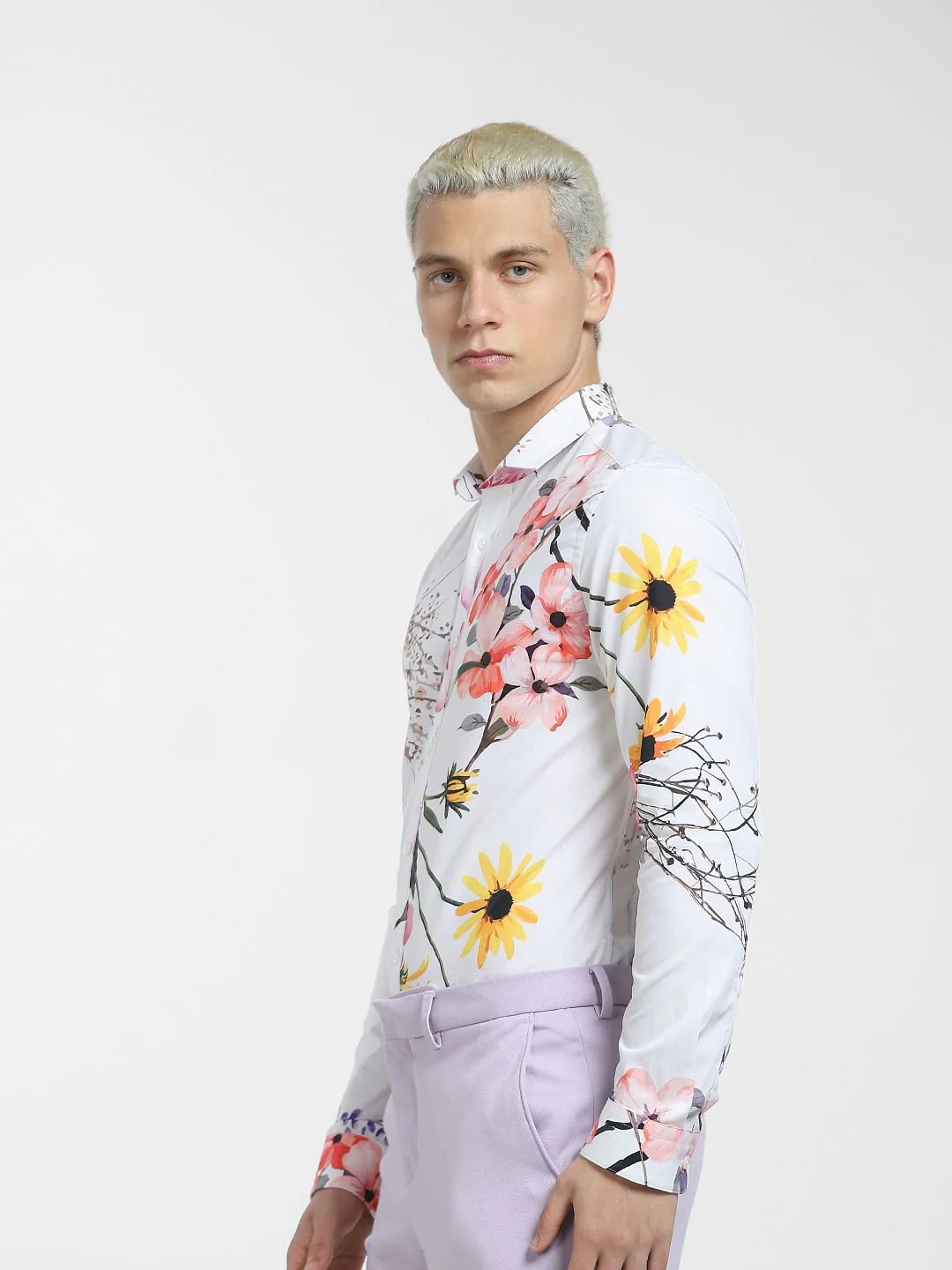 White Floral Print Full Sleeves Shirt - Image 3