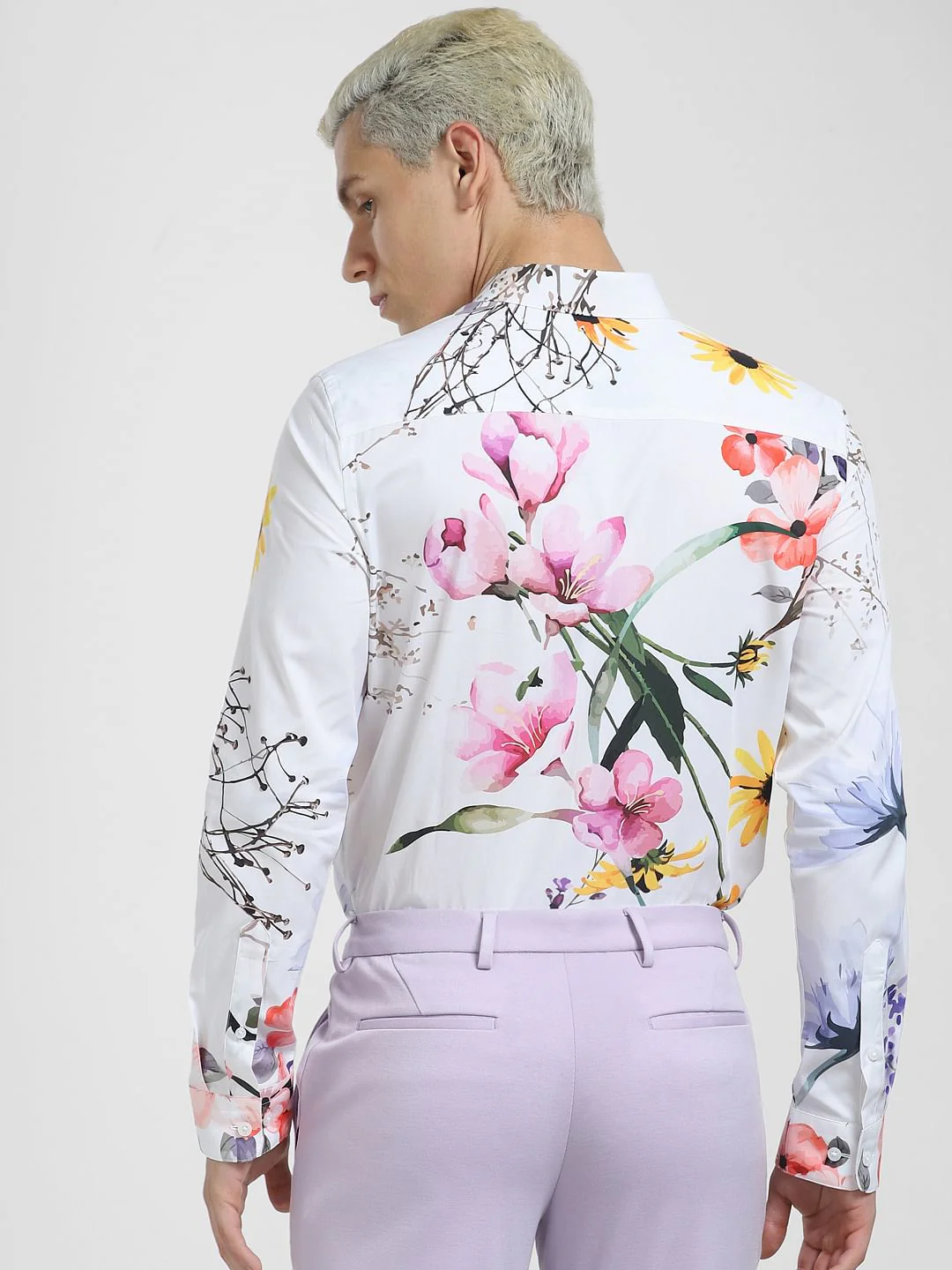 White Floral Print Full Sleeves Shirt - Image 4