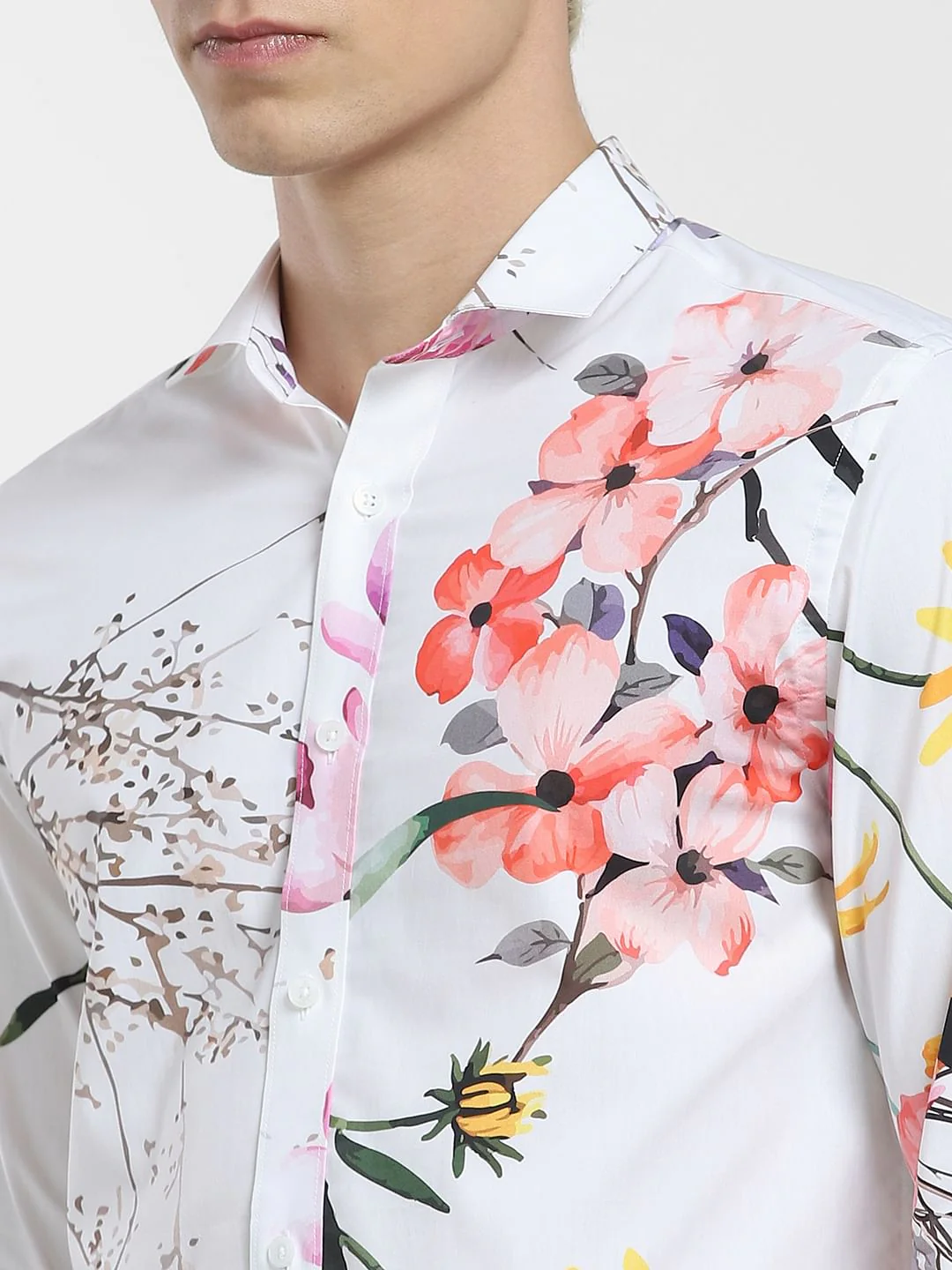 White Floral Print Full Sleeves Shirt - Image 5