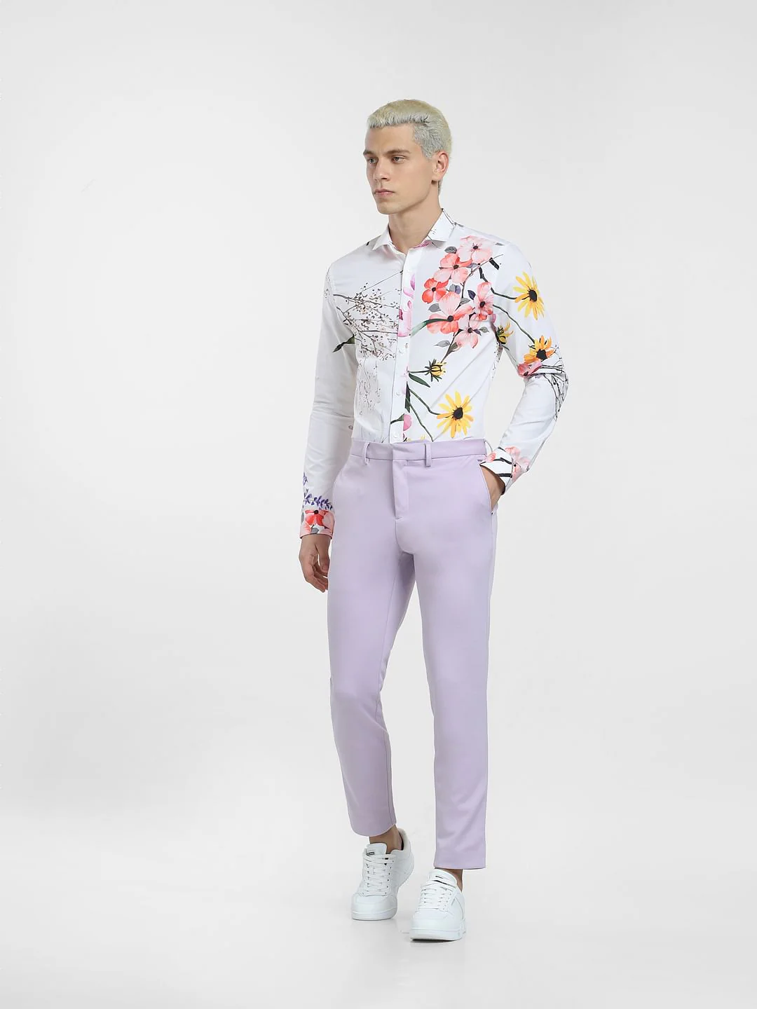 White Floral Print Full Sleeves Shirt - Image 6
