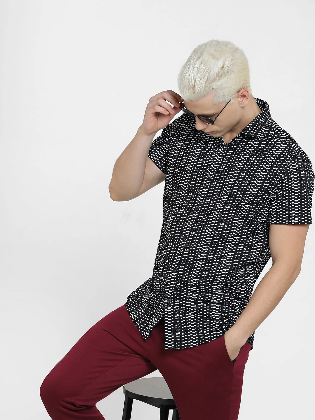Black Printed Short Sleeves Shirt