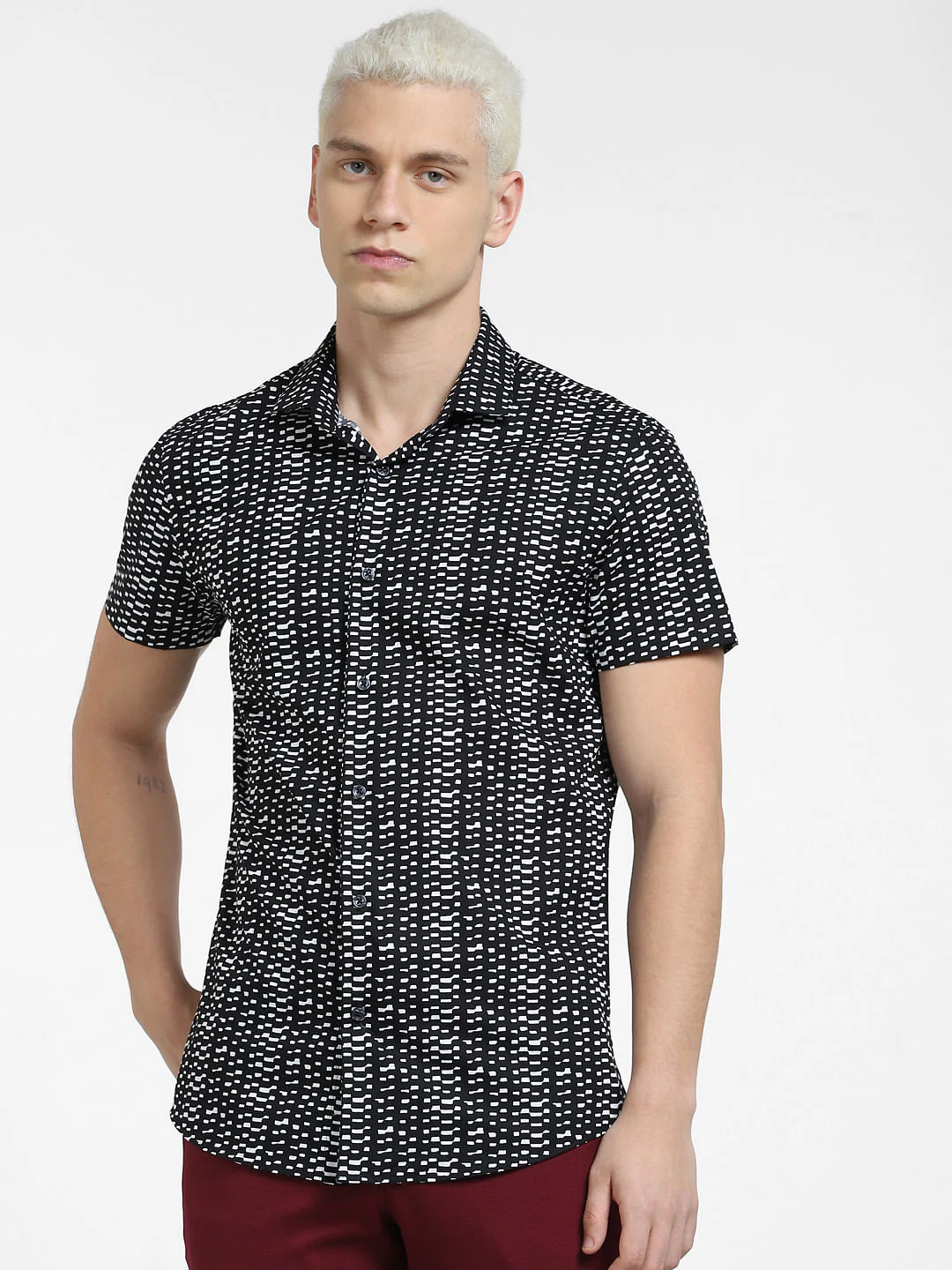 Black Printed Short Sleeves Shirt - Image 2