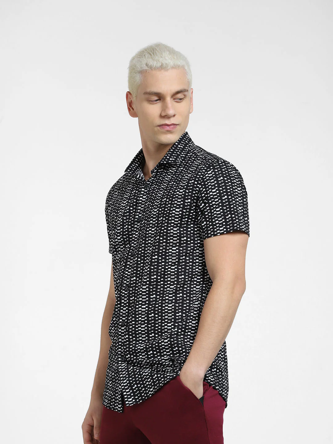 Black Printed Short Sleeves Shirt - Image 3