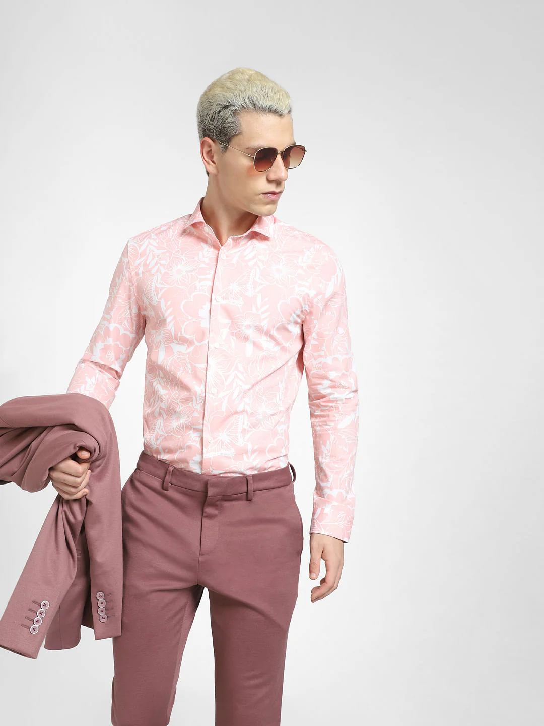 Peach Floral Print Full Sleeves Shirt