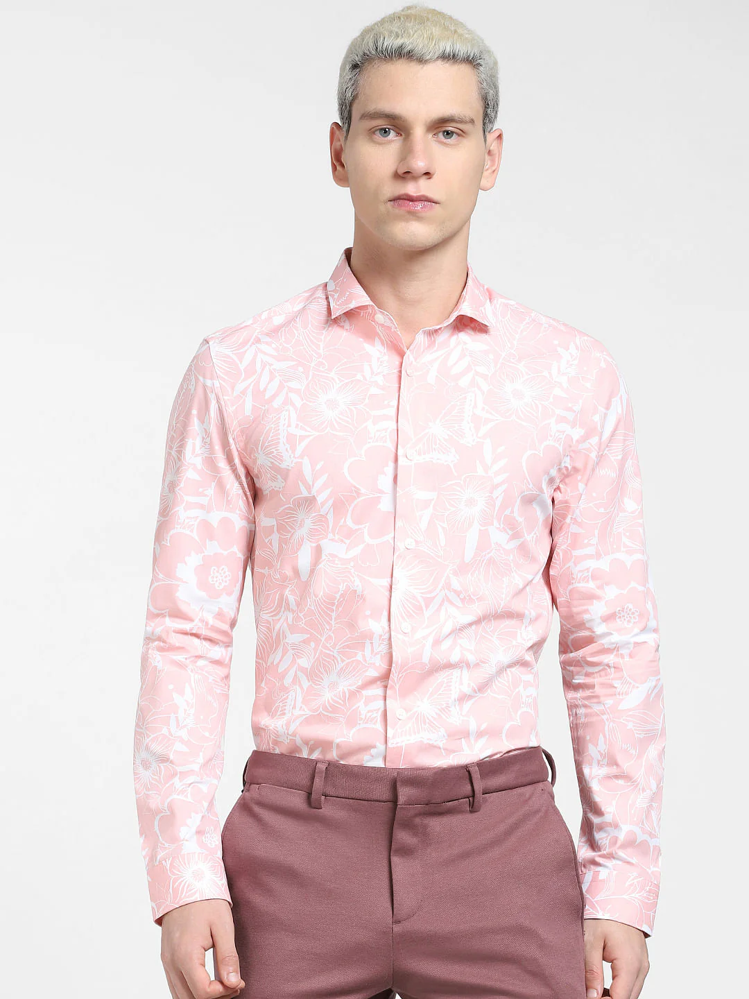 Peach Floral Print Full Sleeves Shirt - Image 2