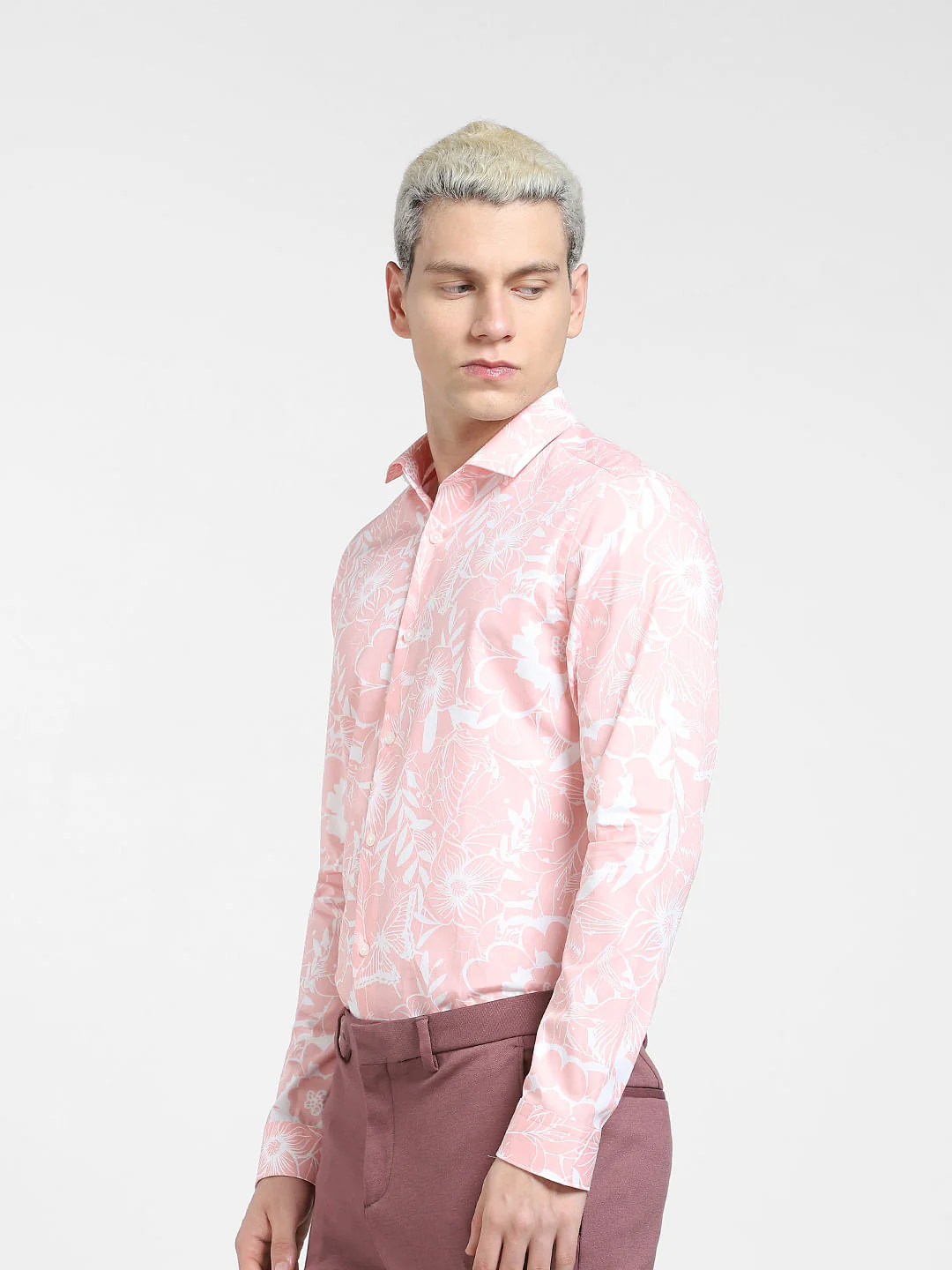 Peach Floral Print Full Sleeves Shirt - Image 3