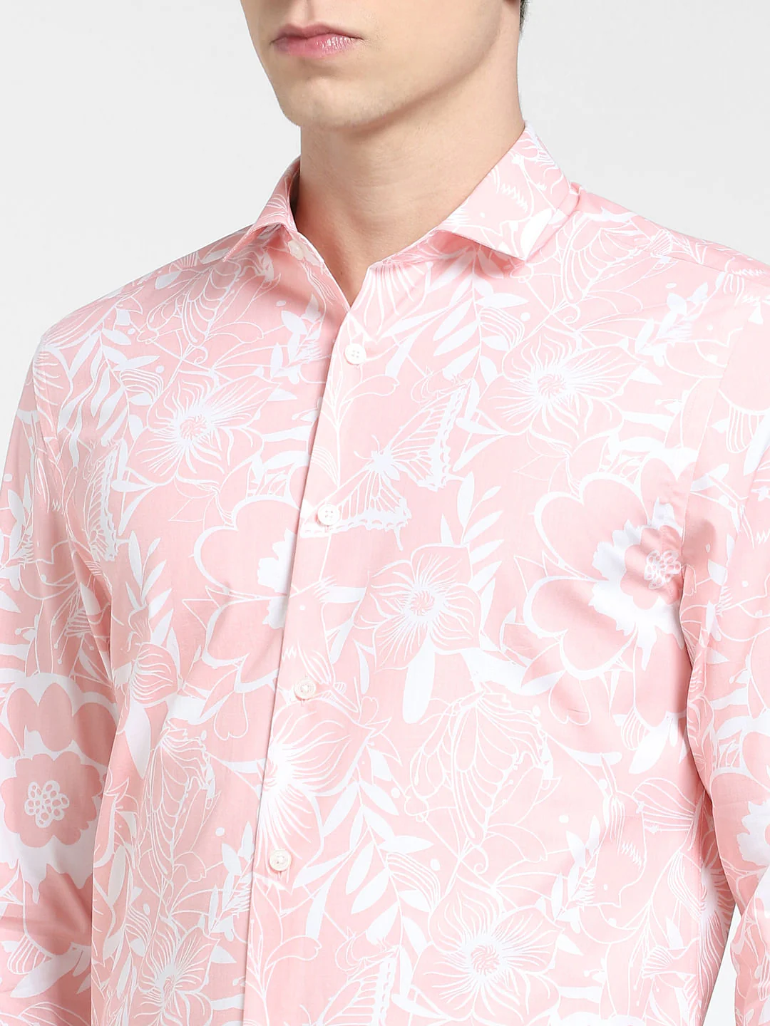 Peach Floral Print Full Sleeves Shirt - Image 5