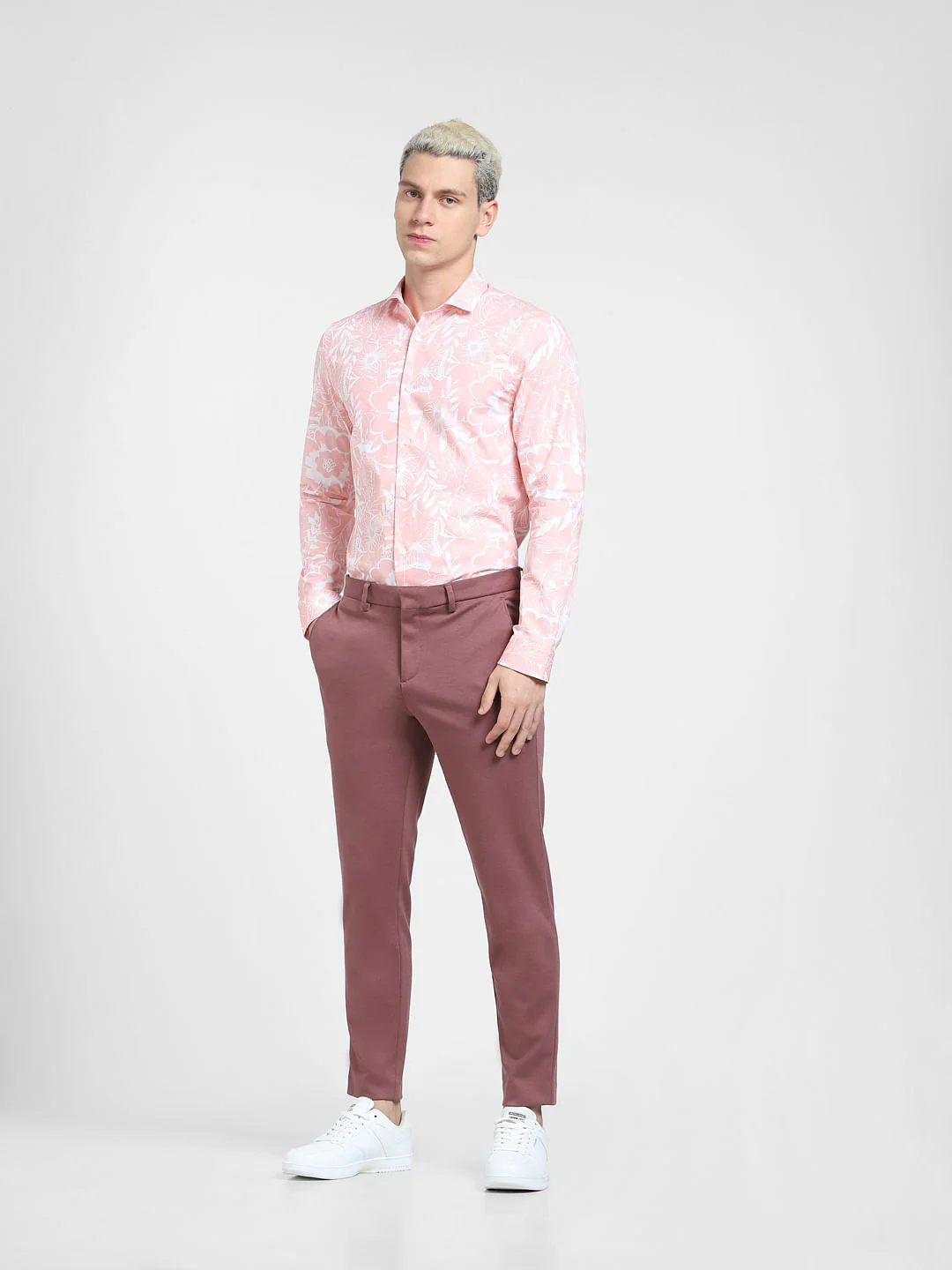 Peach Floral Print Full Sleeves Shirt - Image 6