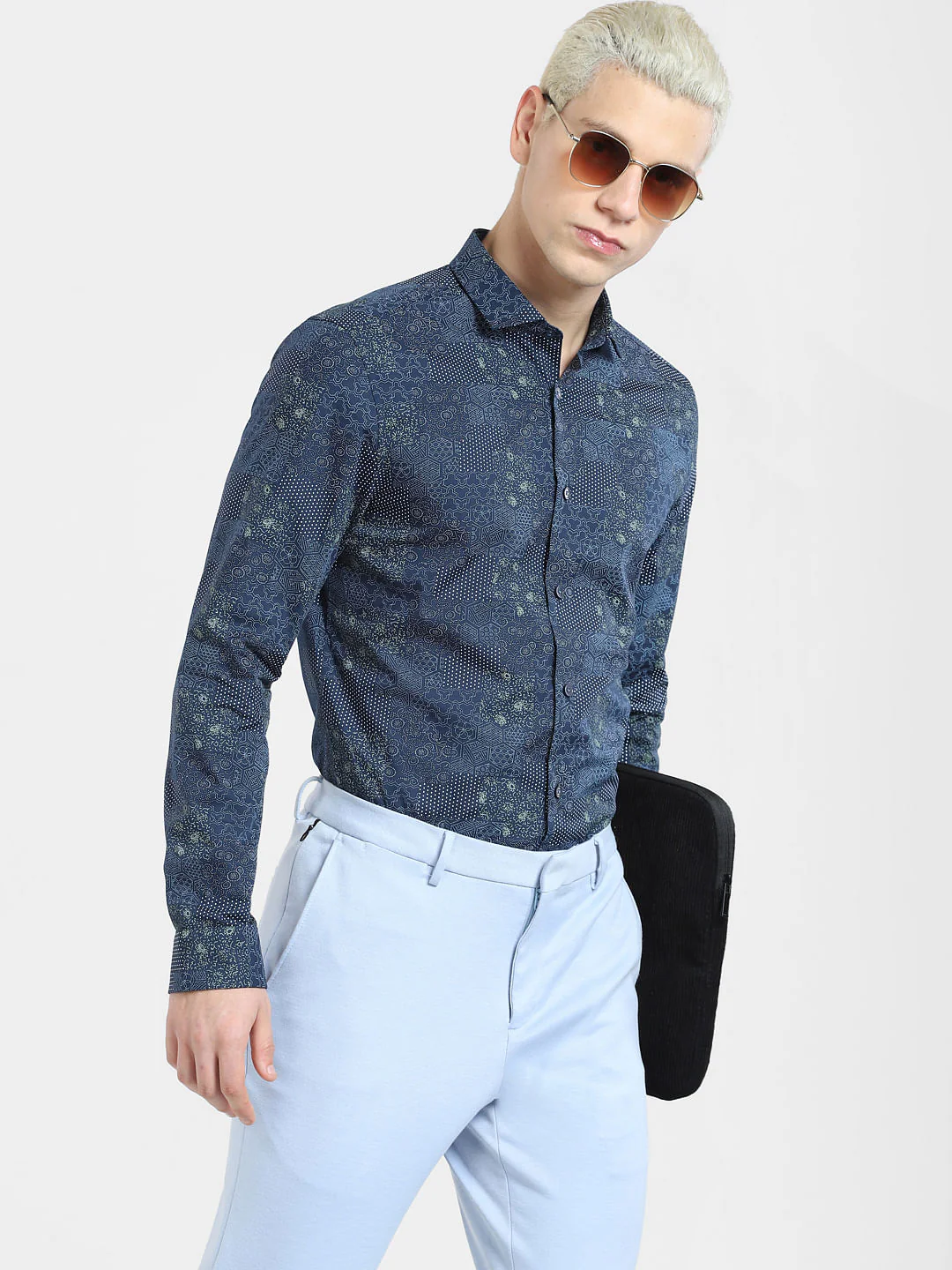 Dark Blue Printed Full Sleeves Shirt