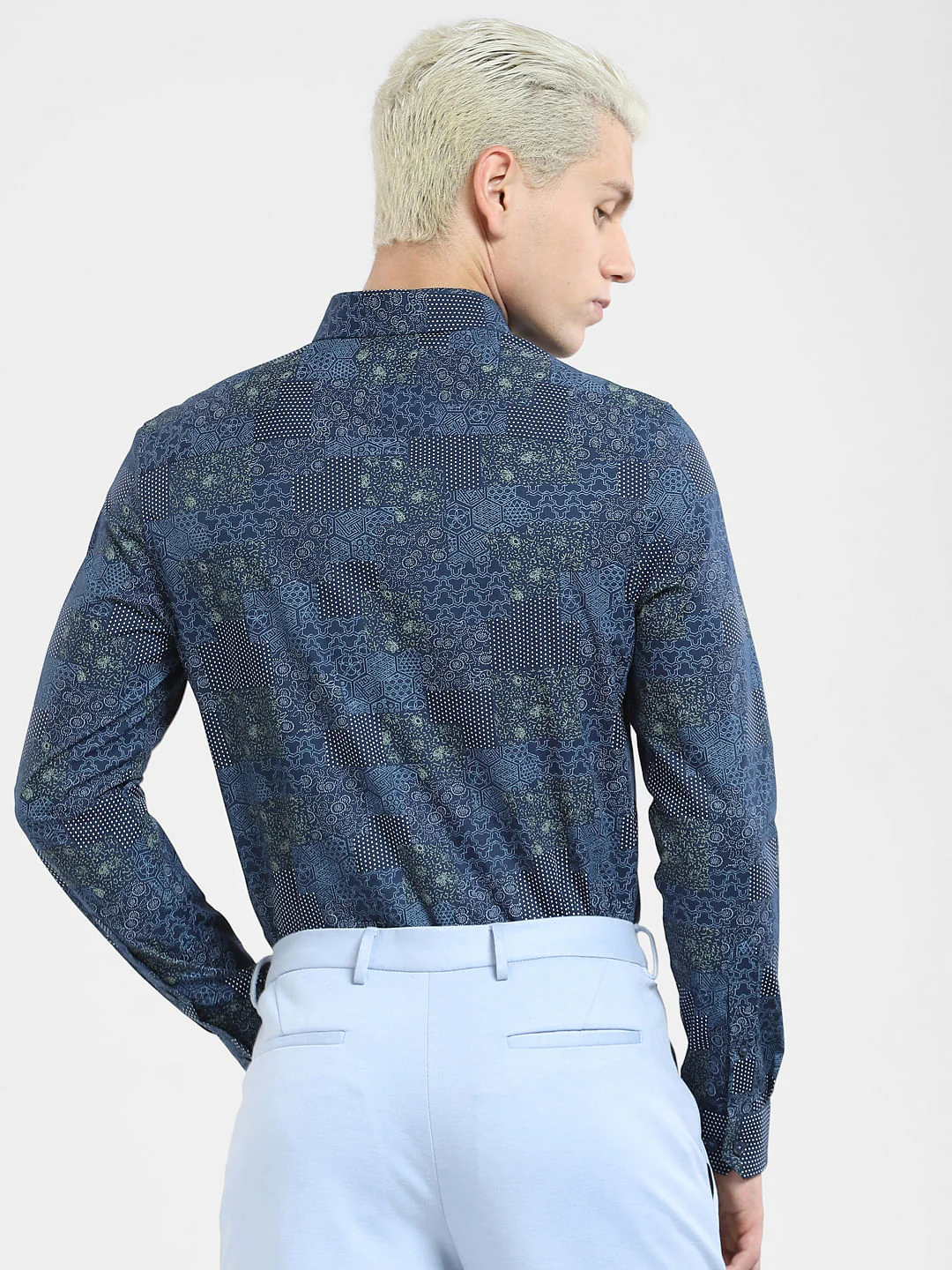 Dark Blue Printed Full Sleeves Shirt - Image 4