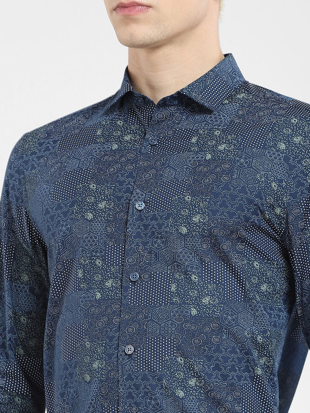 Dark Blue Printed Full Sleeves Shirt - Image 5