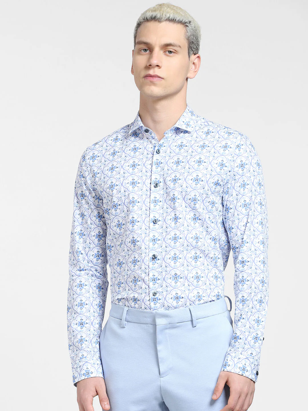 Blue Printed Full Sleeves Shirt - Image 2
