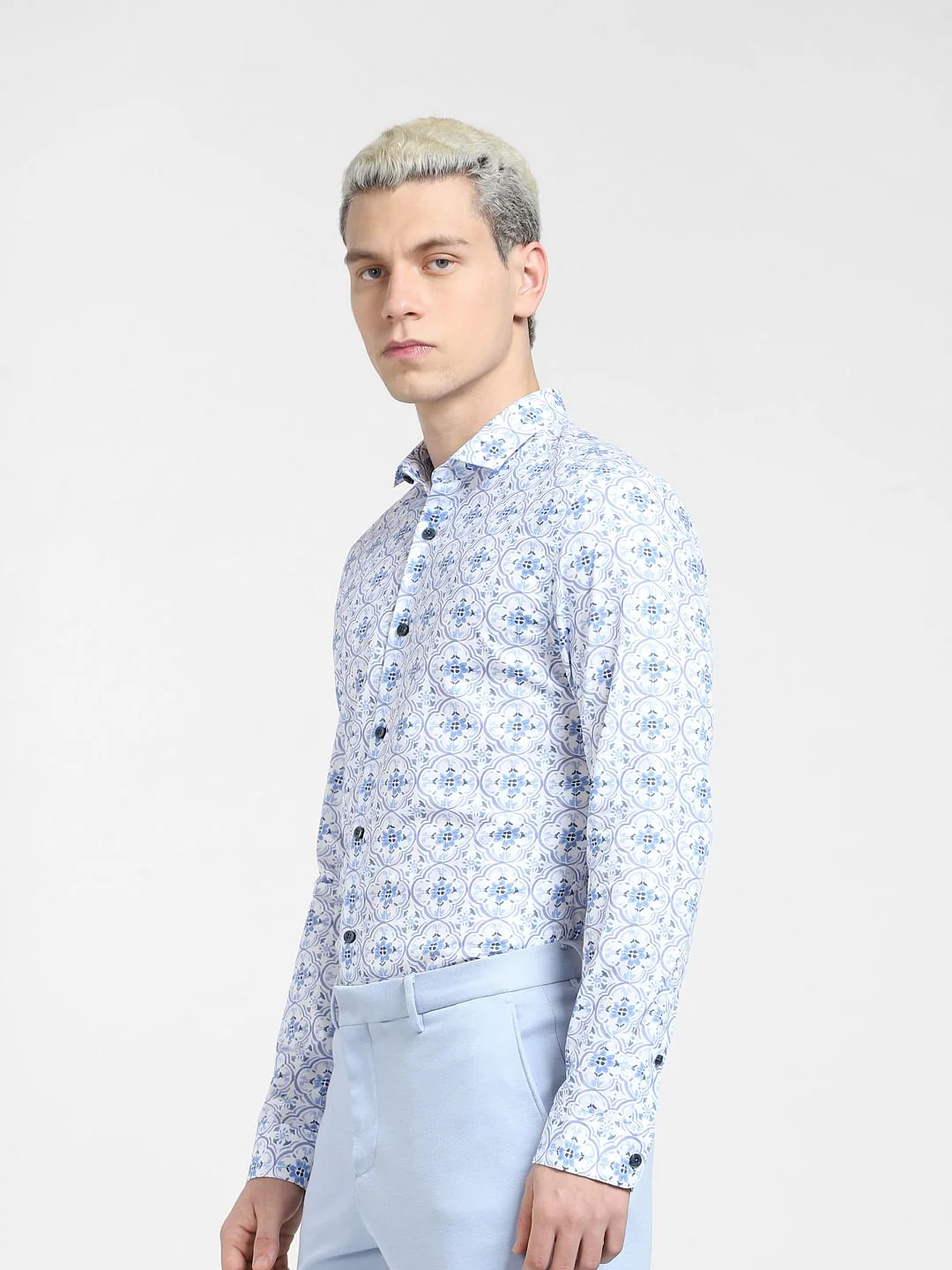 Blue Printed Full Sleeves Shirt - Image 3