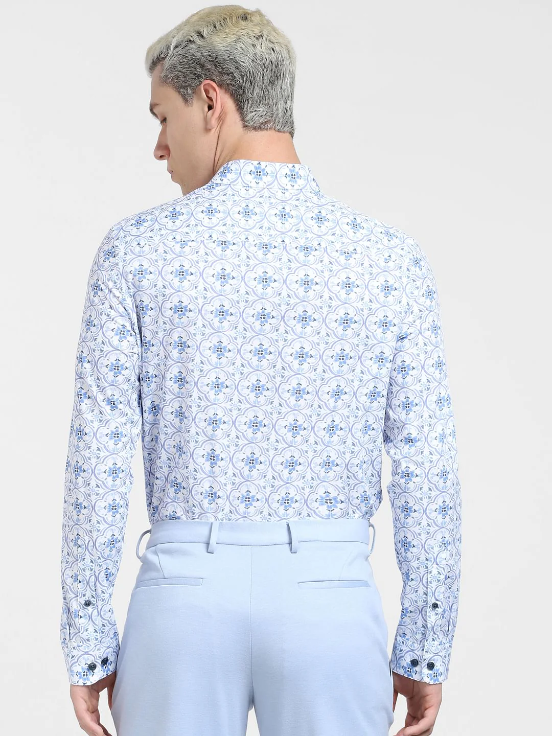Blue Printed Full Sleeves Shirt - Image 4