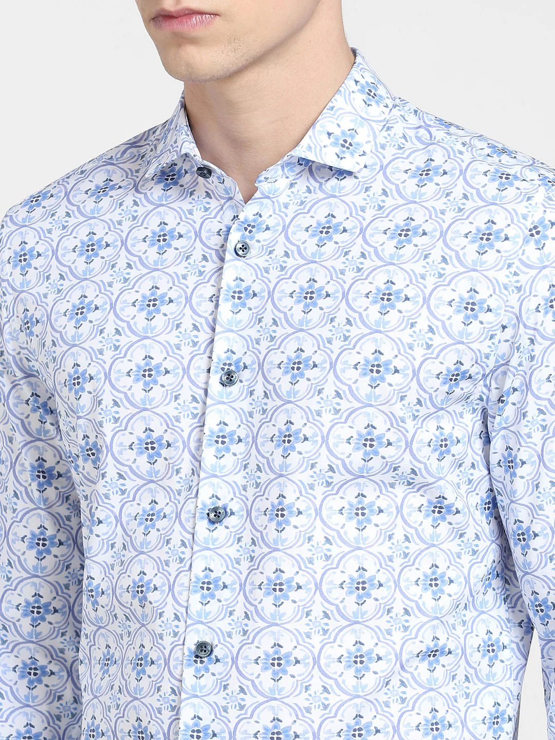 Blue Printed Full Sleeves Shirt - Image 5