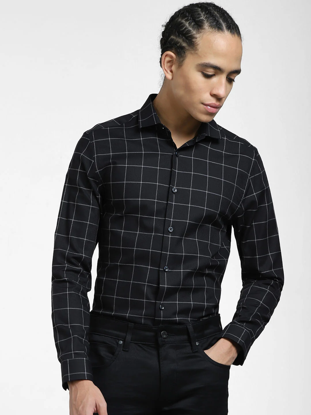 Black Check Full Sleeves Shirt - Image 2
