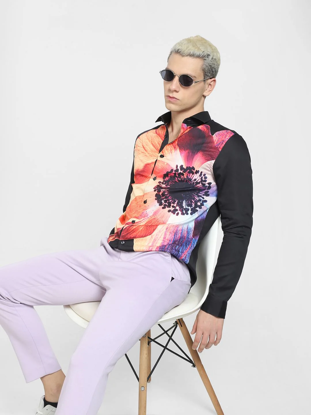 Black Floral Print Full Sleeves Shirt