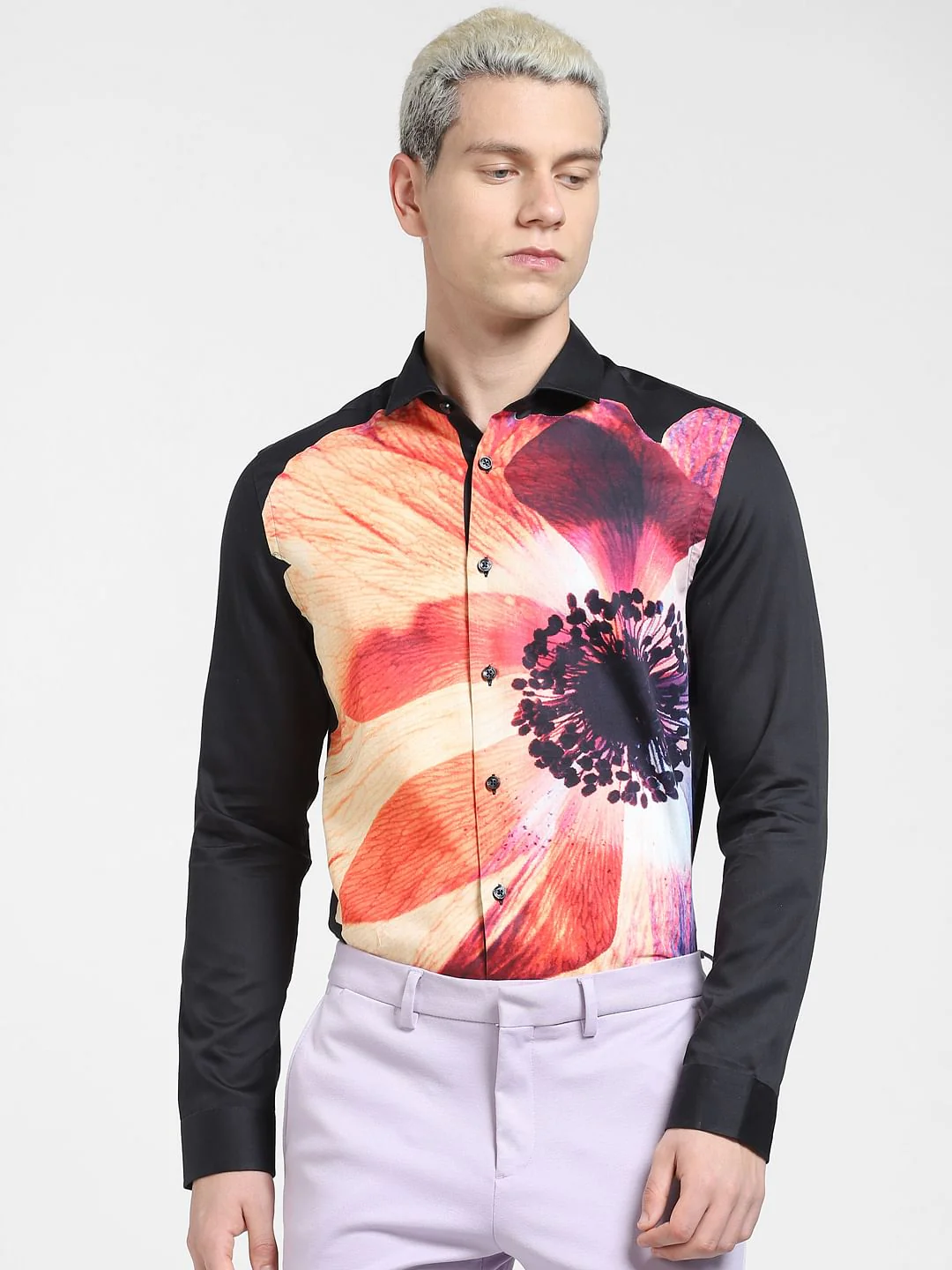 Black Floral Print Full Sleeves Shirt - Image 2