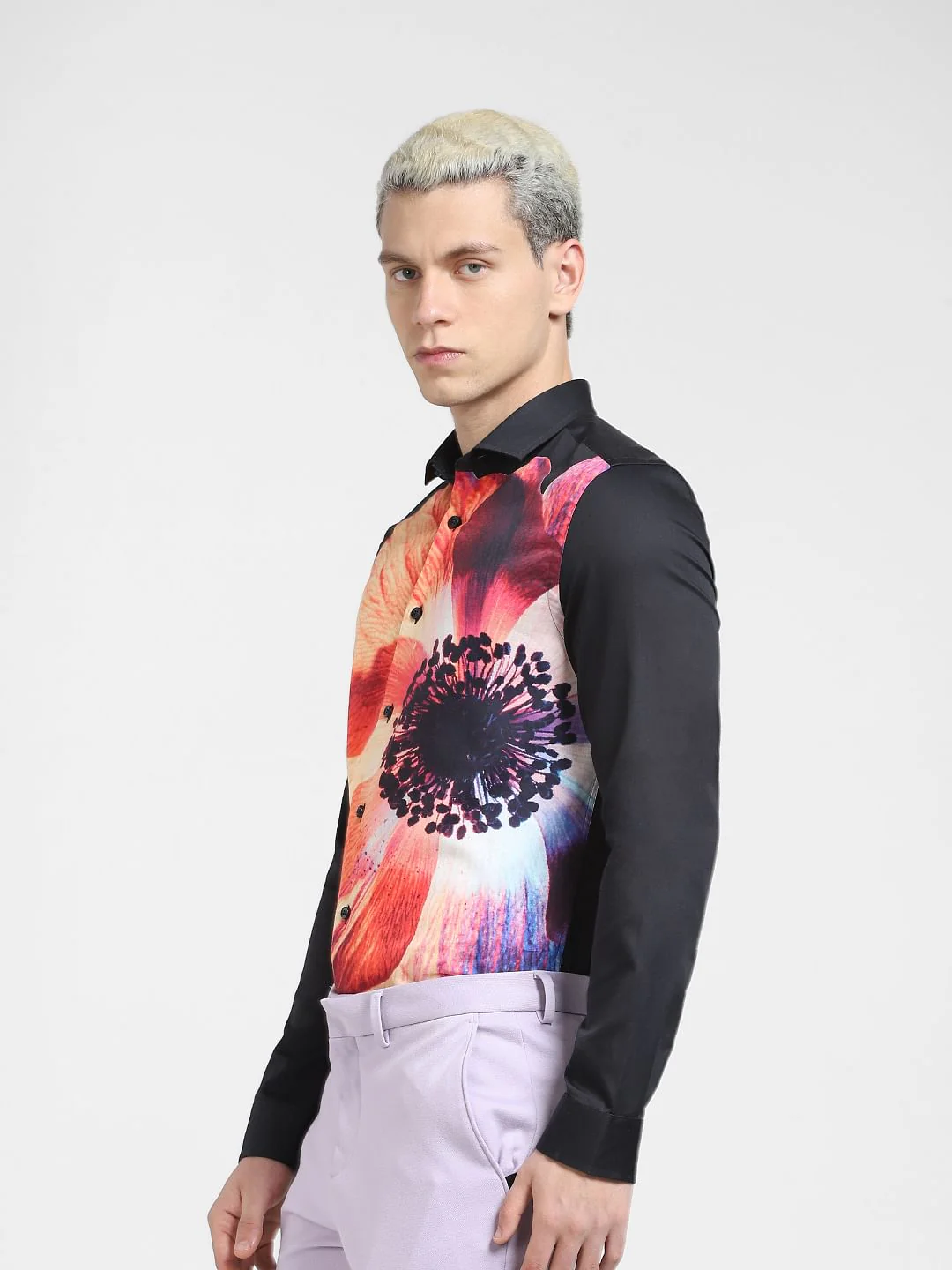 Black Floral Print Full Sleeves Shirt - Image 3