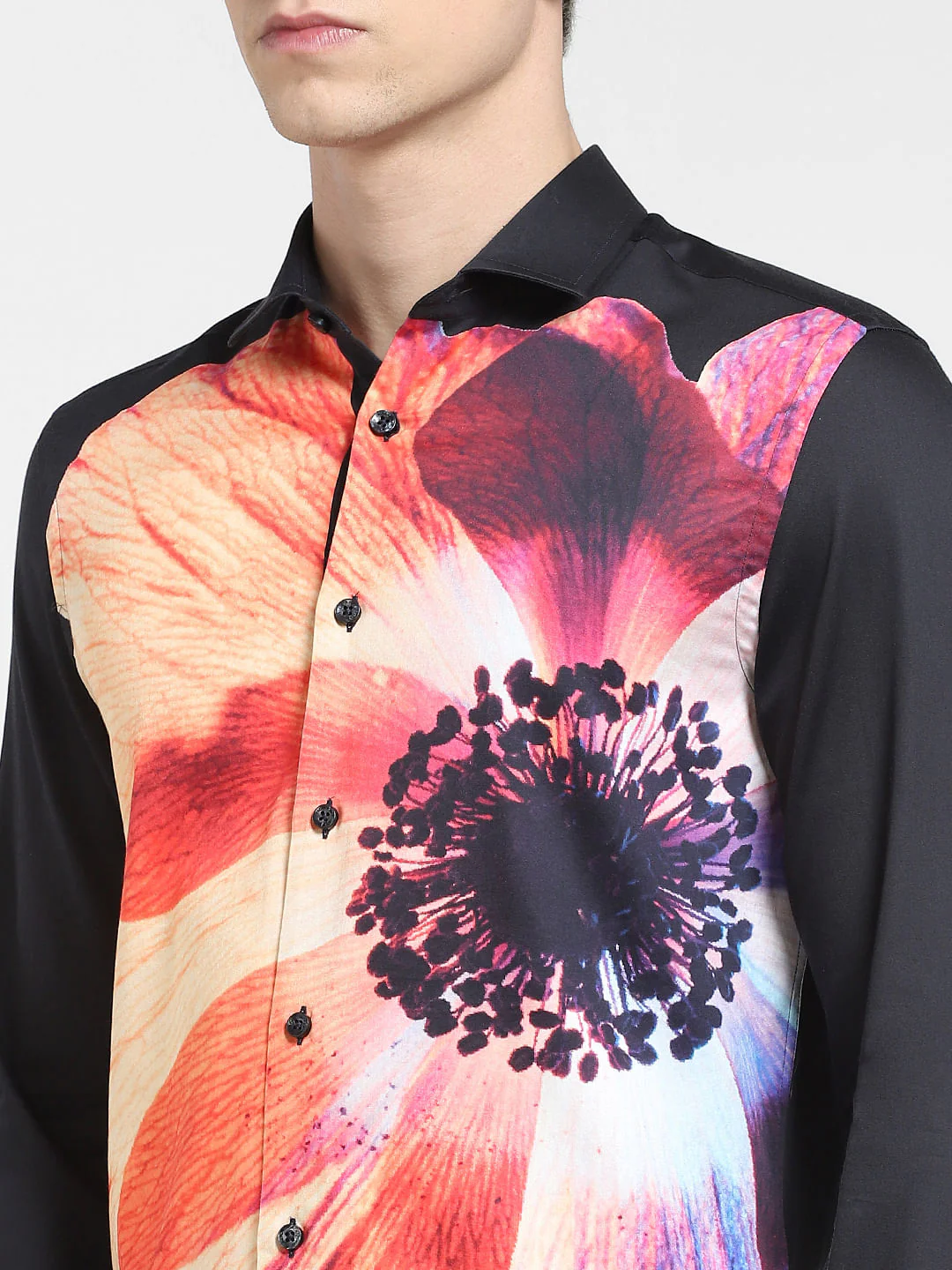 Black Floral Print Full Sleeves Shirt - Image 5
