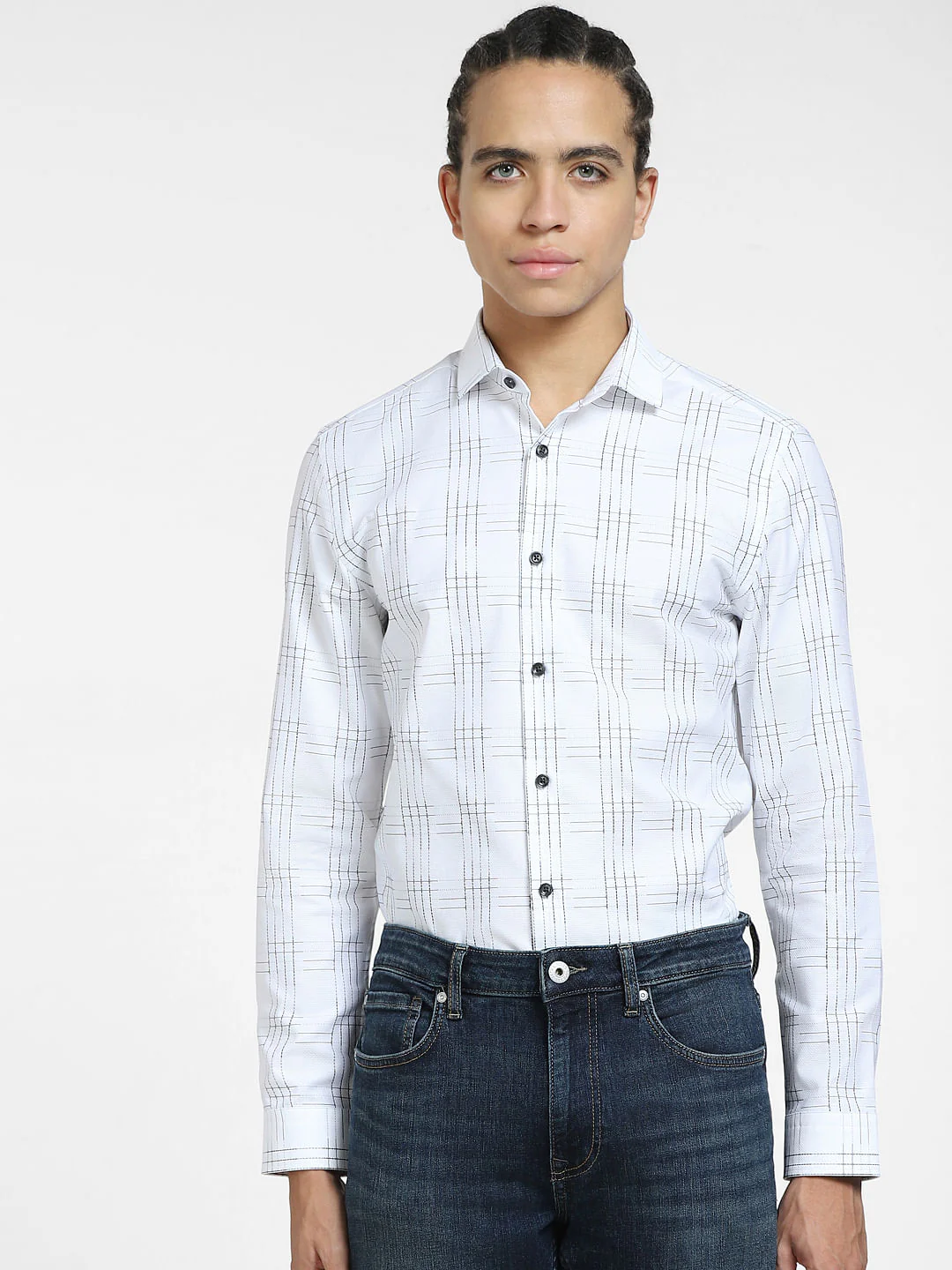 White Check Full Sleeves Shirt - Image 2