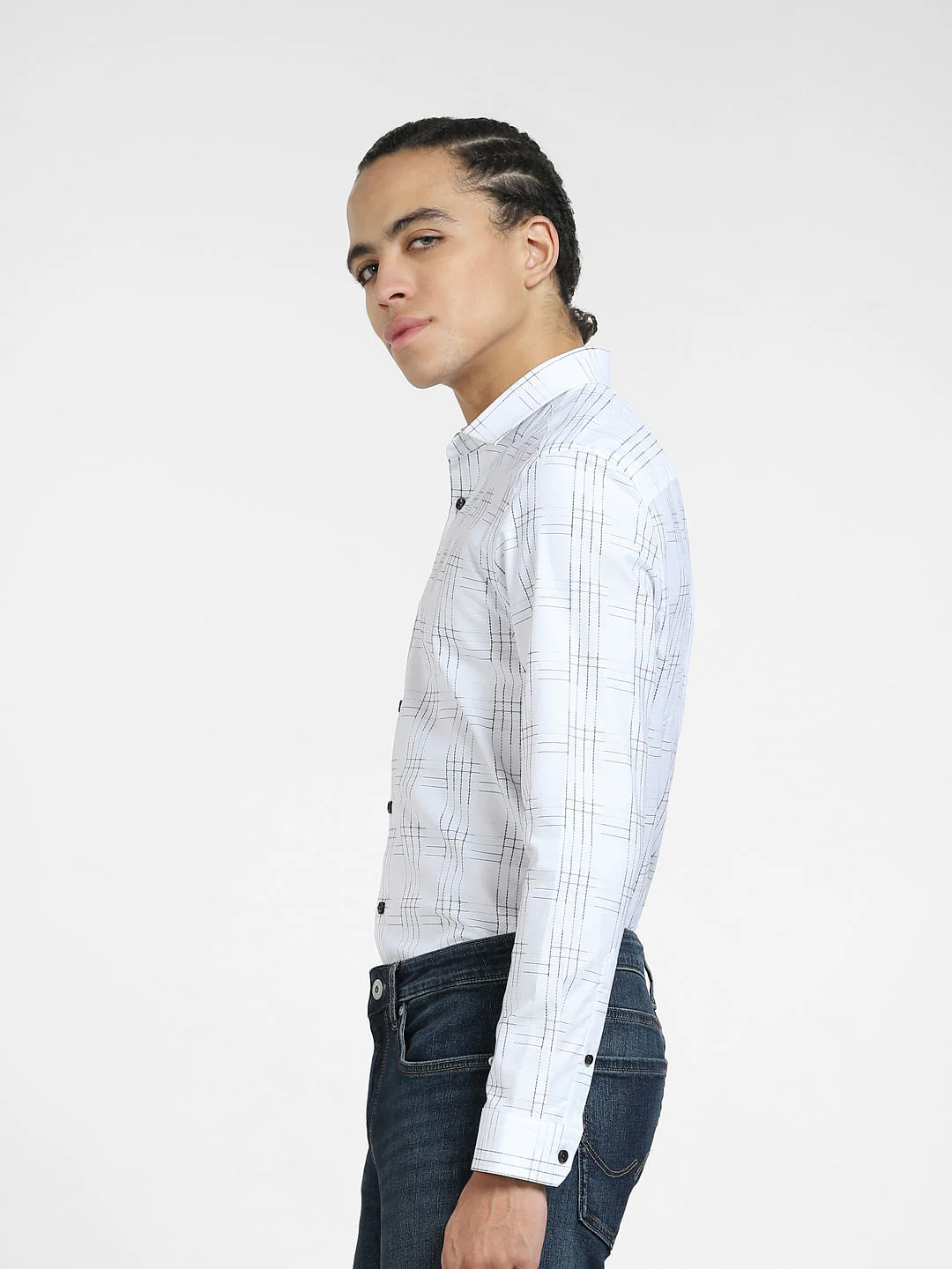 White Check Full Sleeves Shirt - Image 3