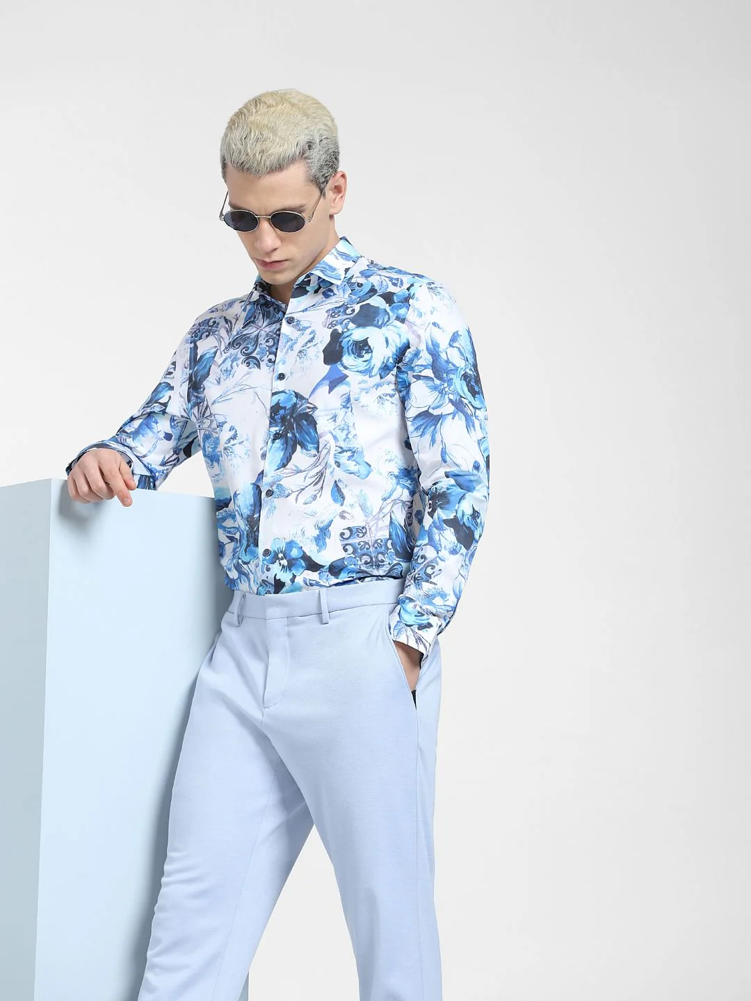 Blue Printed Full Sleeves Shirt