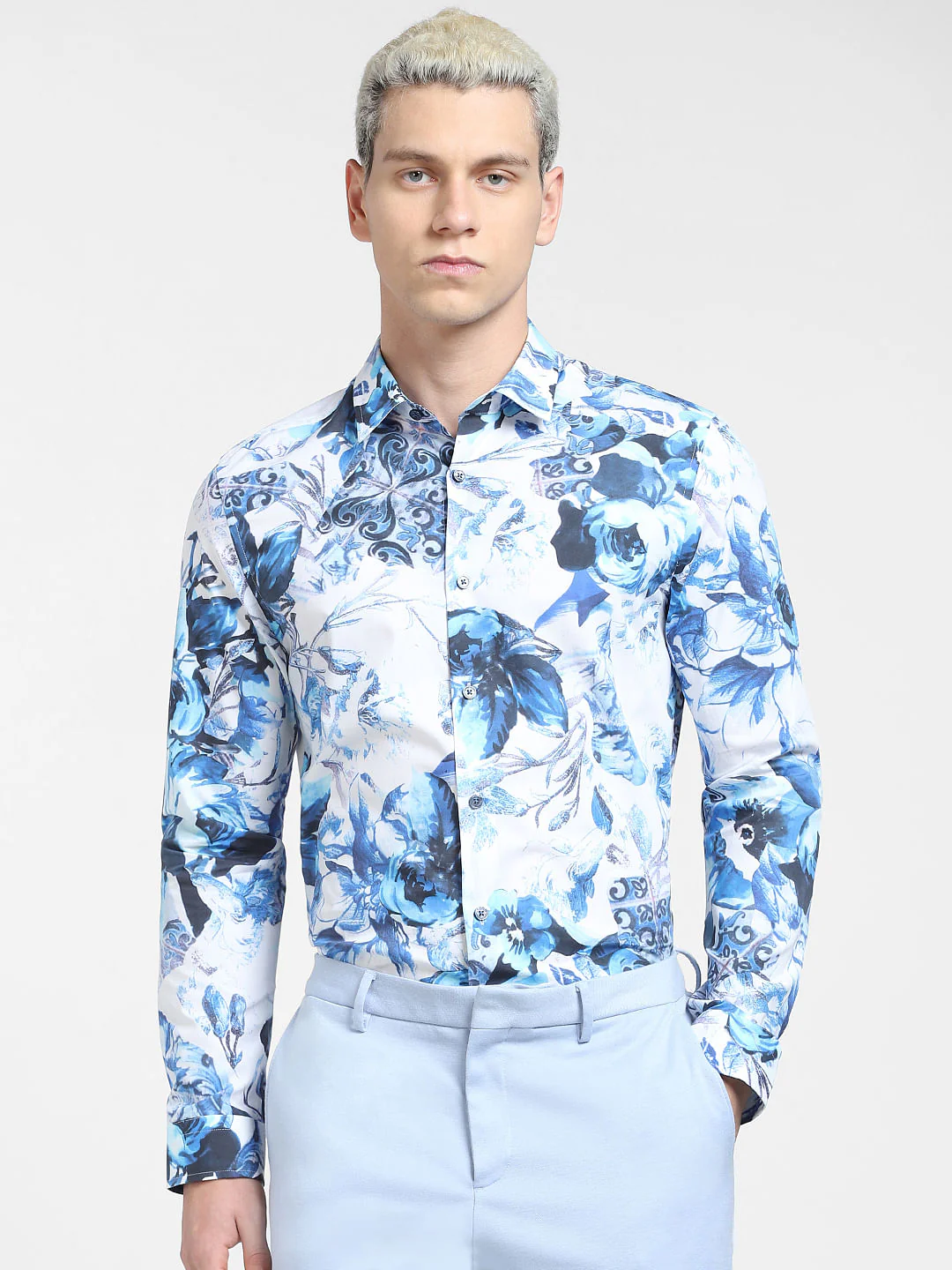 Blue Printed Full Sleeves Shirt - Image 2