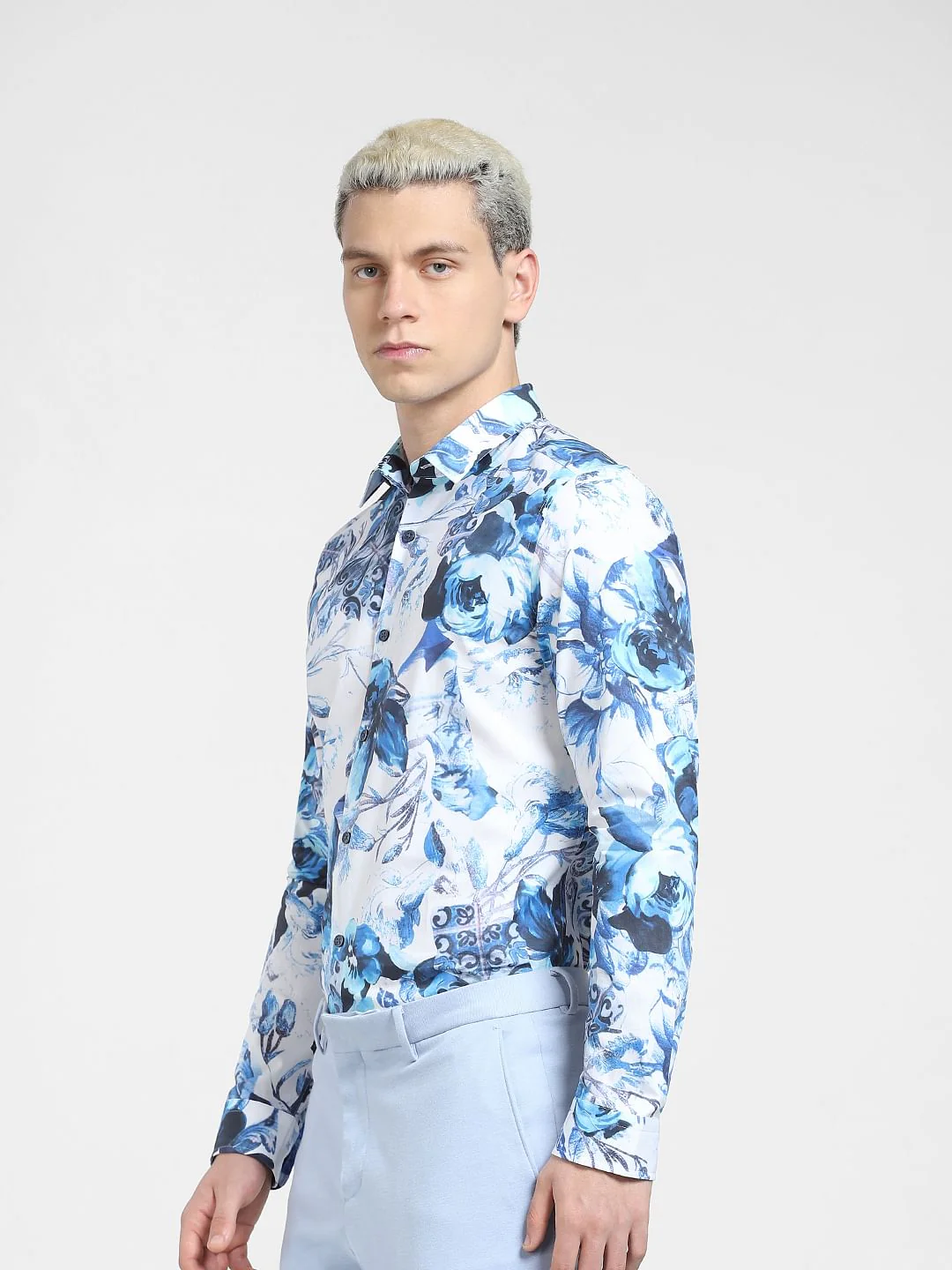 Blue Printed Full Sleeves Shirt - Image 3