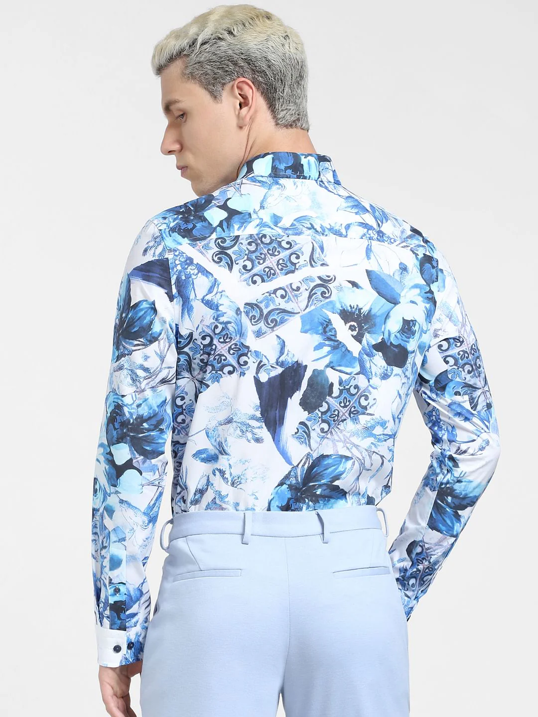Blue Printed Full Sleeves Shirt - Image 4