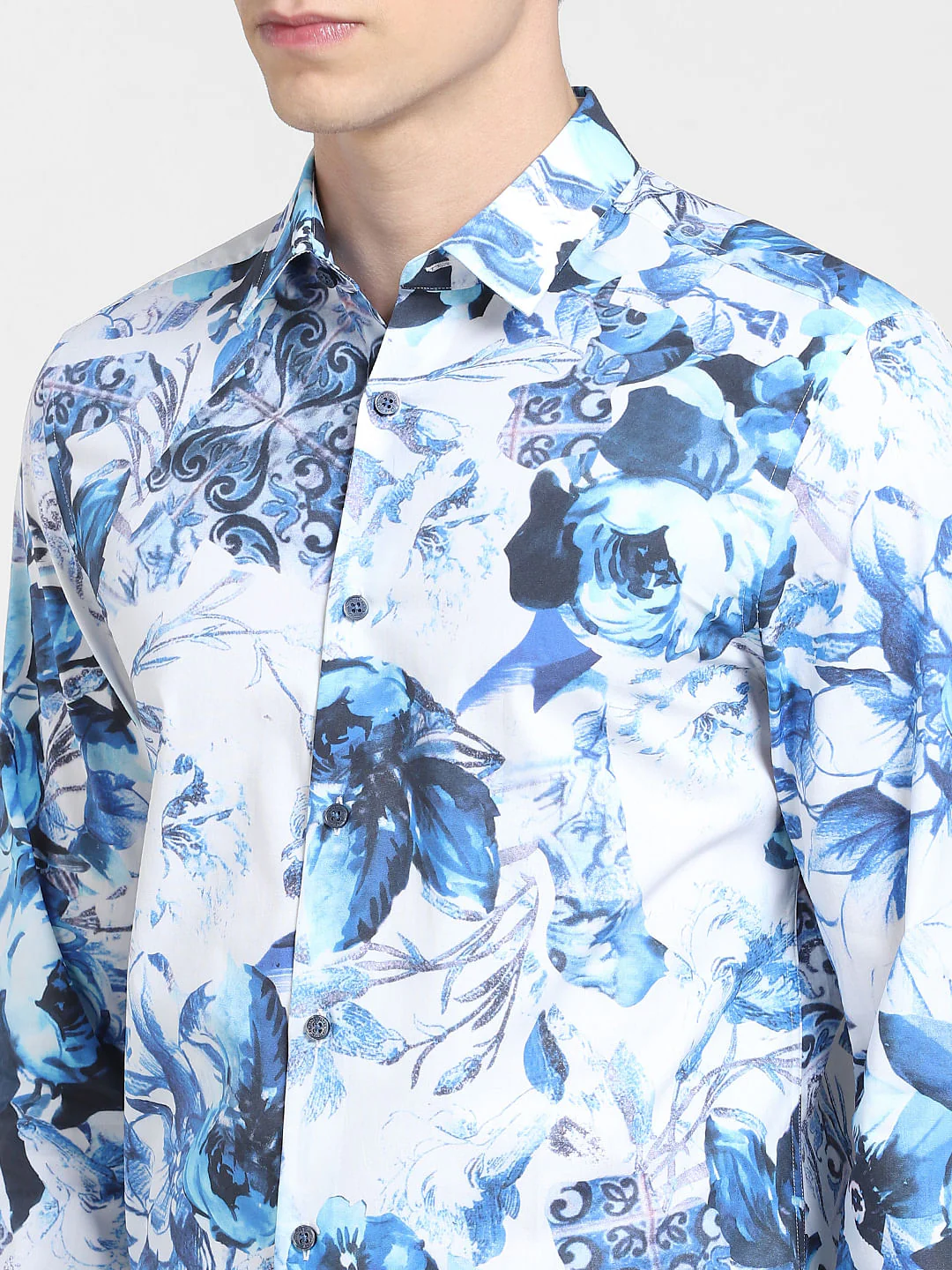 Blue Printed Full Sleeves Shirt - Image 5