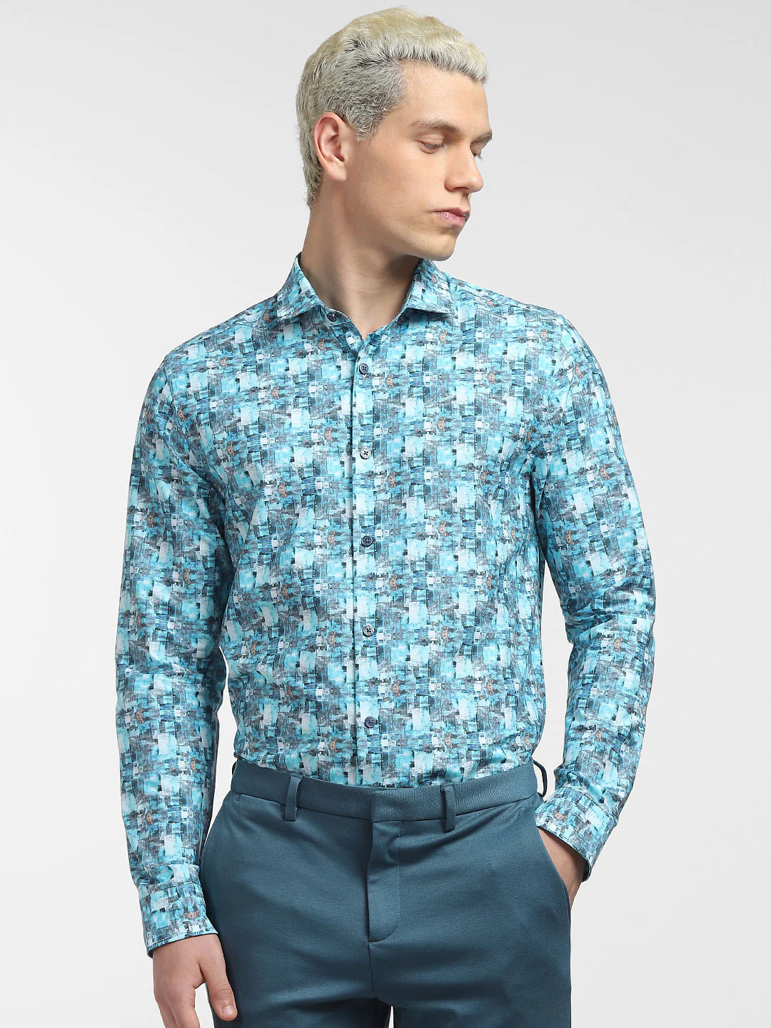 Blue Abstract Print Full Sleeves Shirt - Image 2