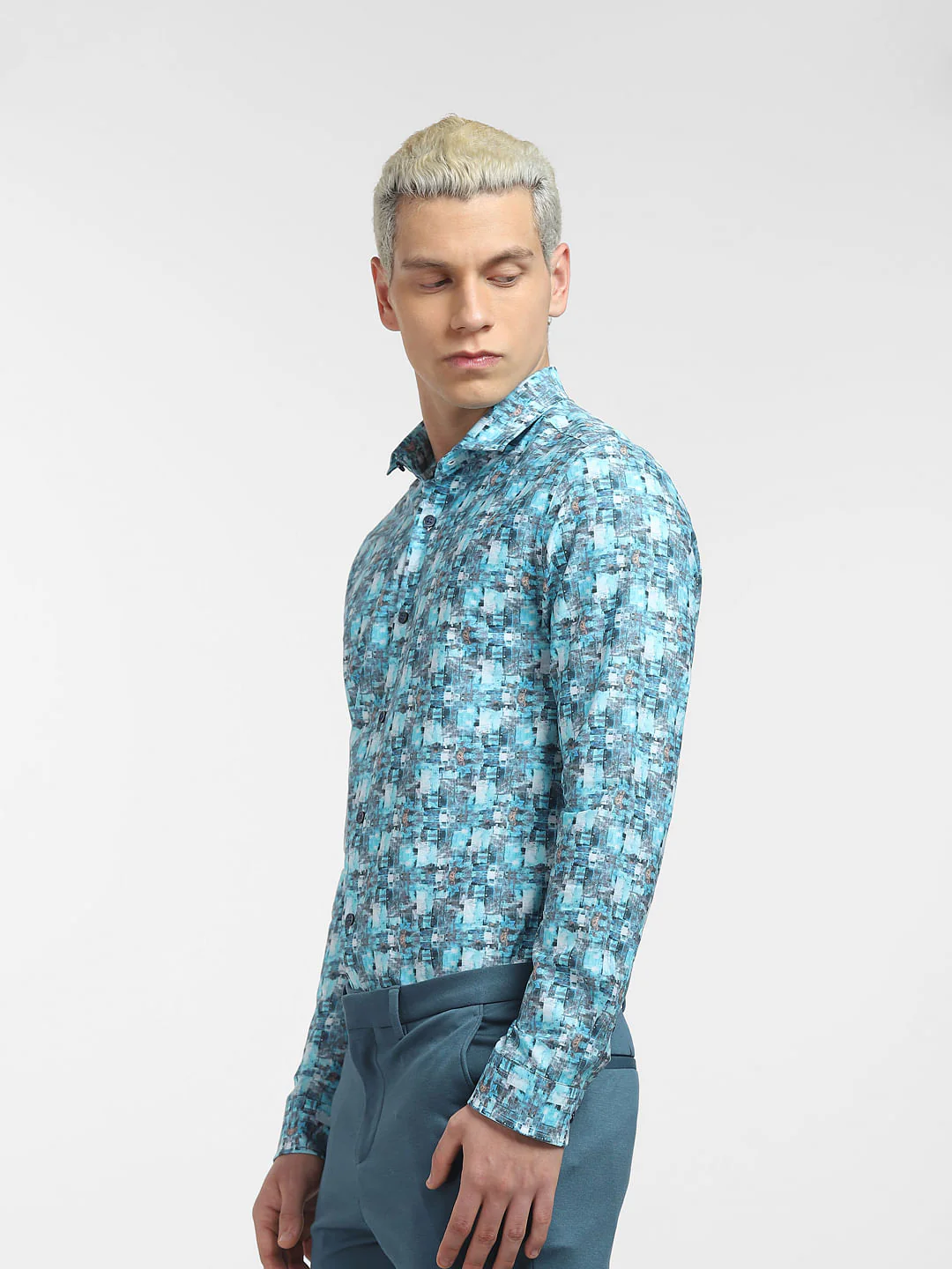 Blue Abstract Print Full Sleeves Shirt - Image 3