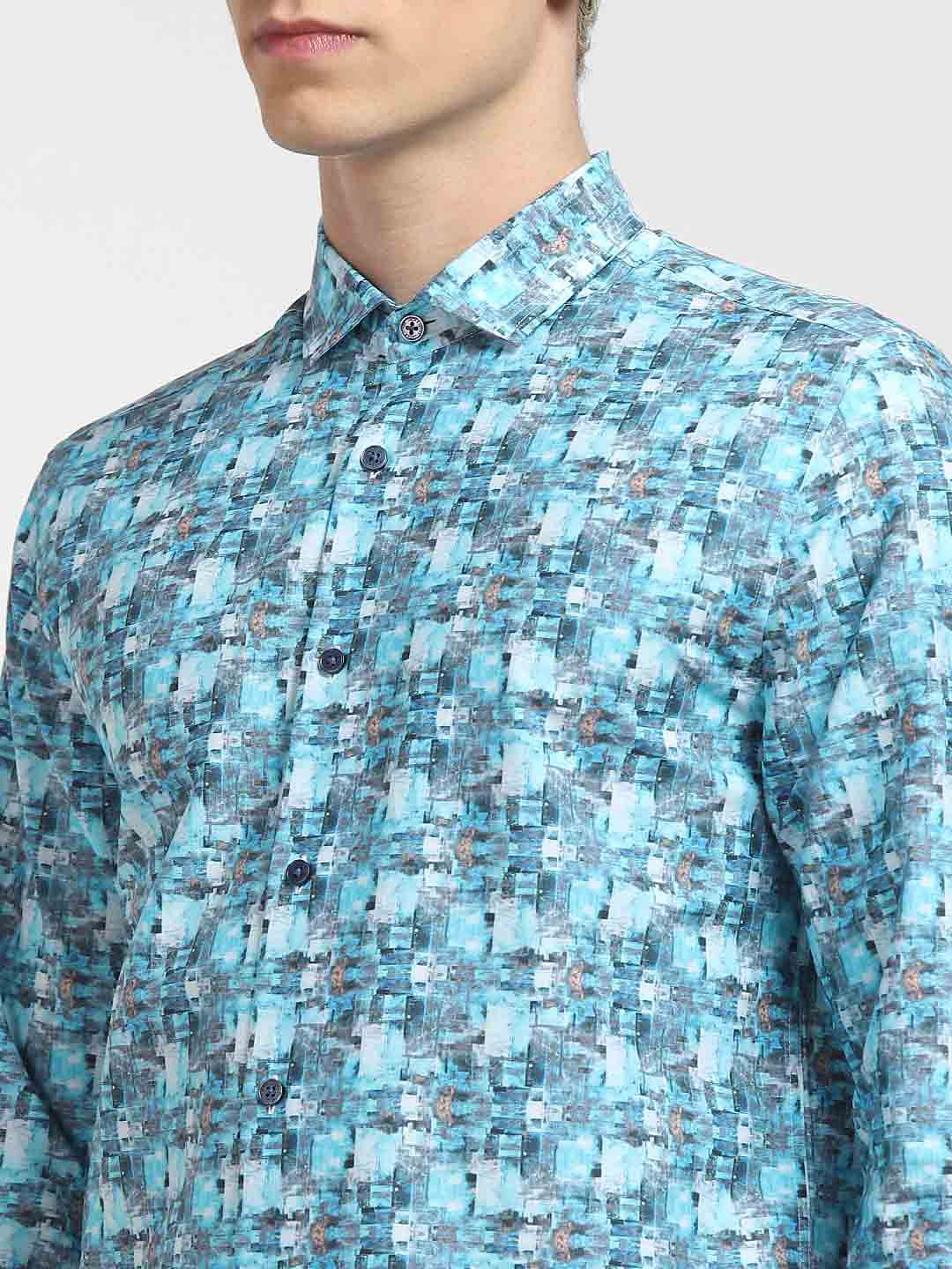 Blue Abstract Print Full Sleeves Shirt - Image 5