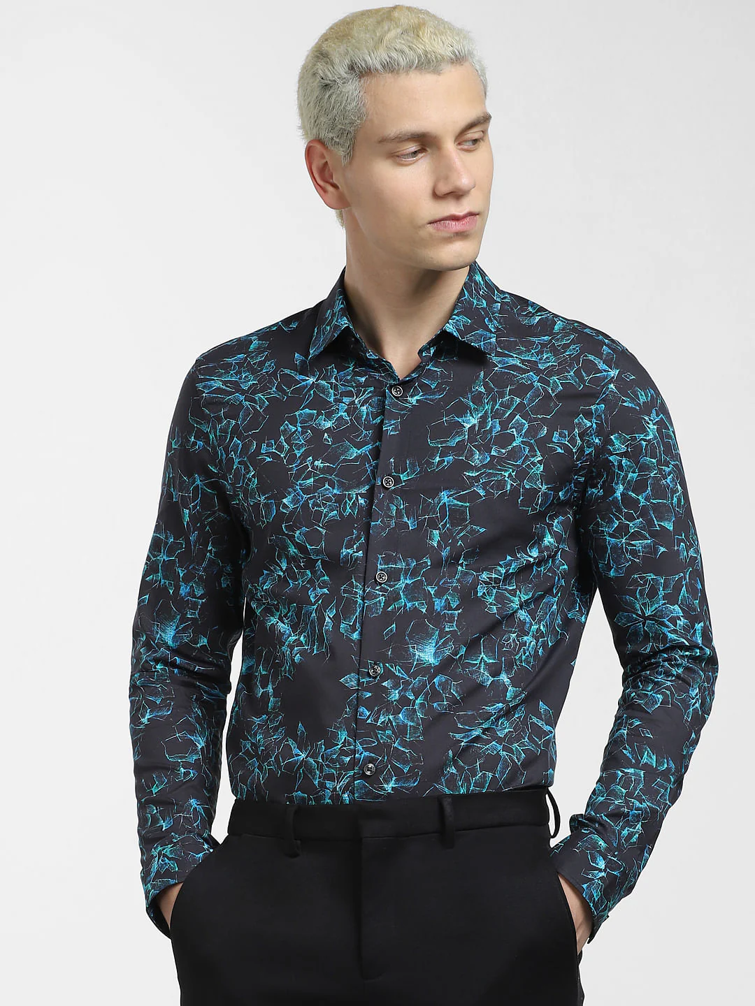 Blue Printed Full Sleeves Shirt - Image 2