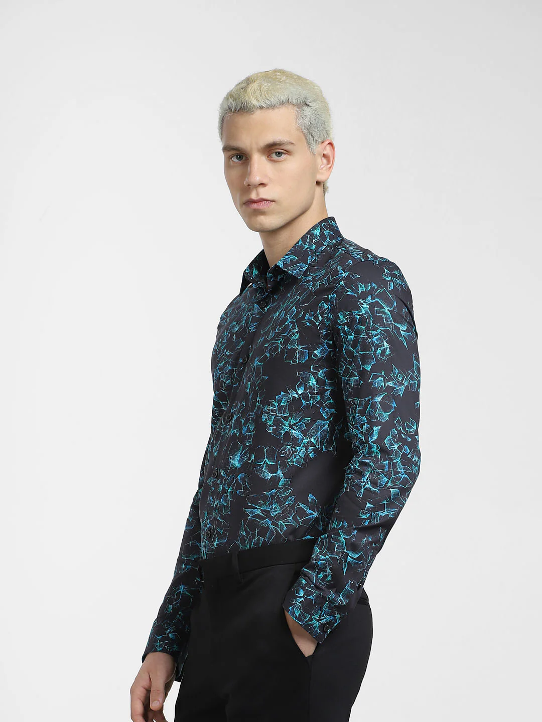 Blue Printed Full Sleeves Shirt - Image 3