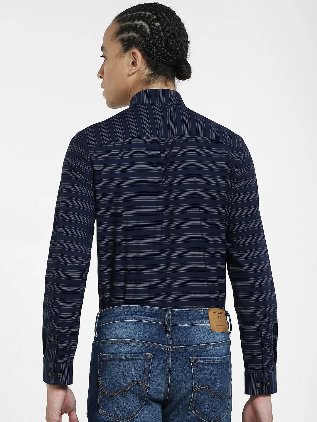 Navy Blue Striped Full Sleeves Shirt - Image 4