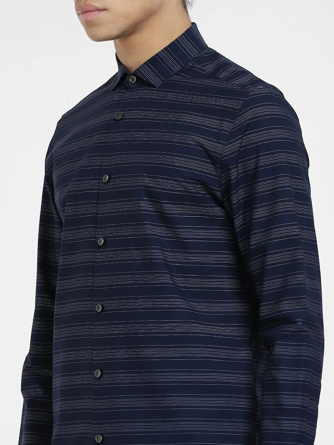 Navy Blue Striped Full Sleeves Shirt - Image 5