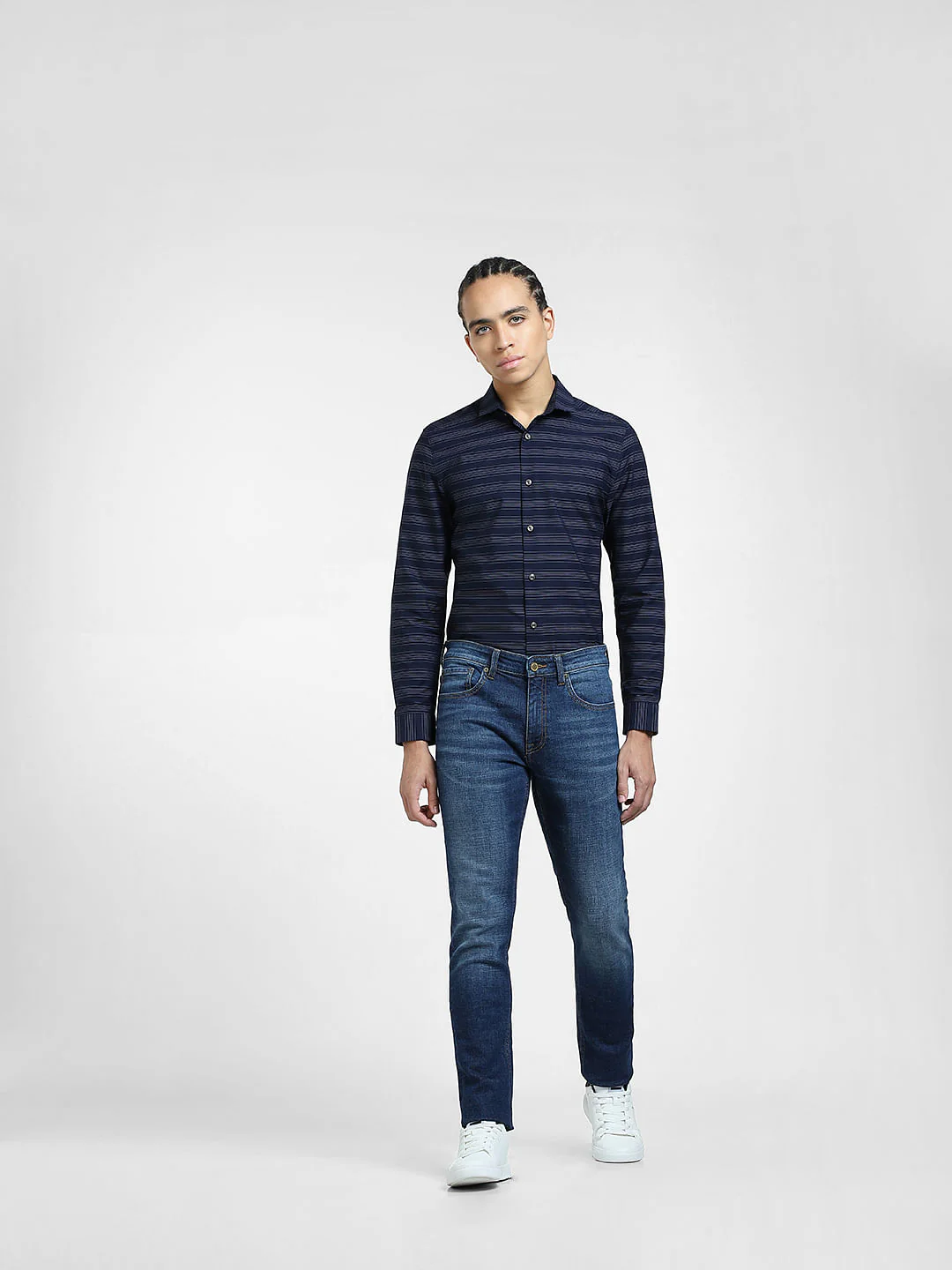 Navy Blue Striped Full Sleeves Shirt - Image 6