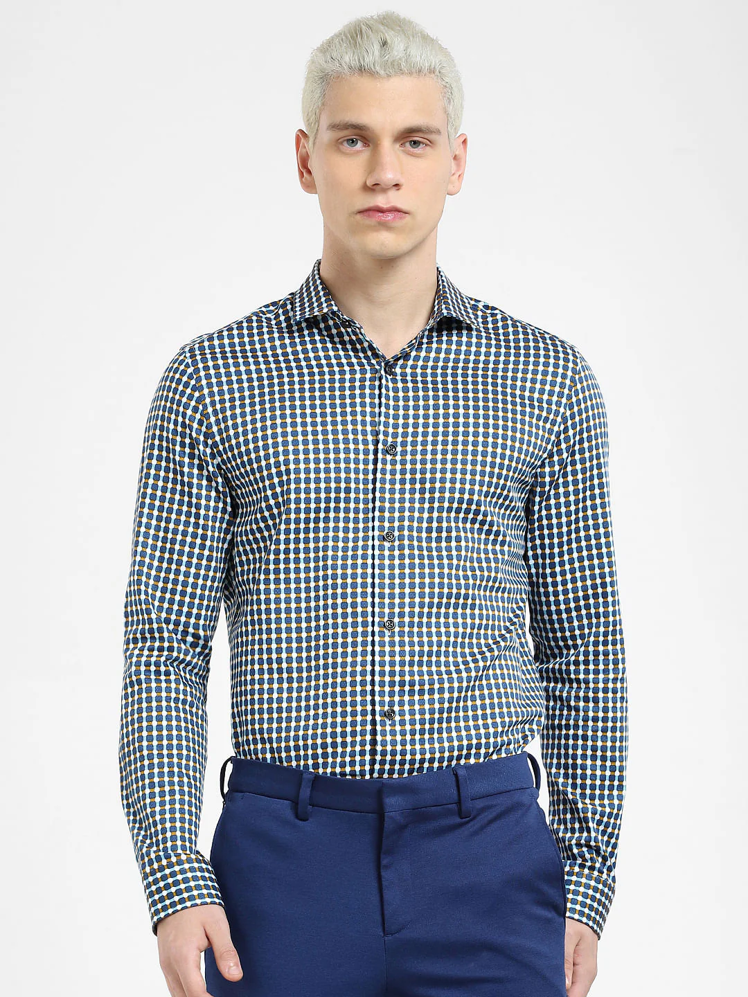 Dark Blue Printed Full Sleeves Shirt - Image 2