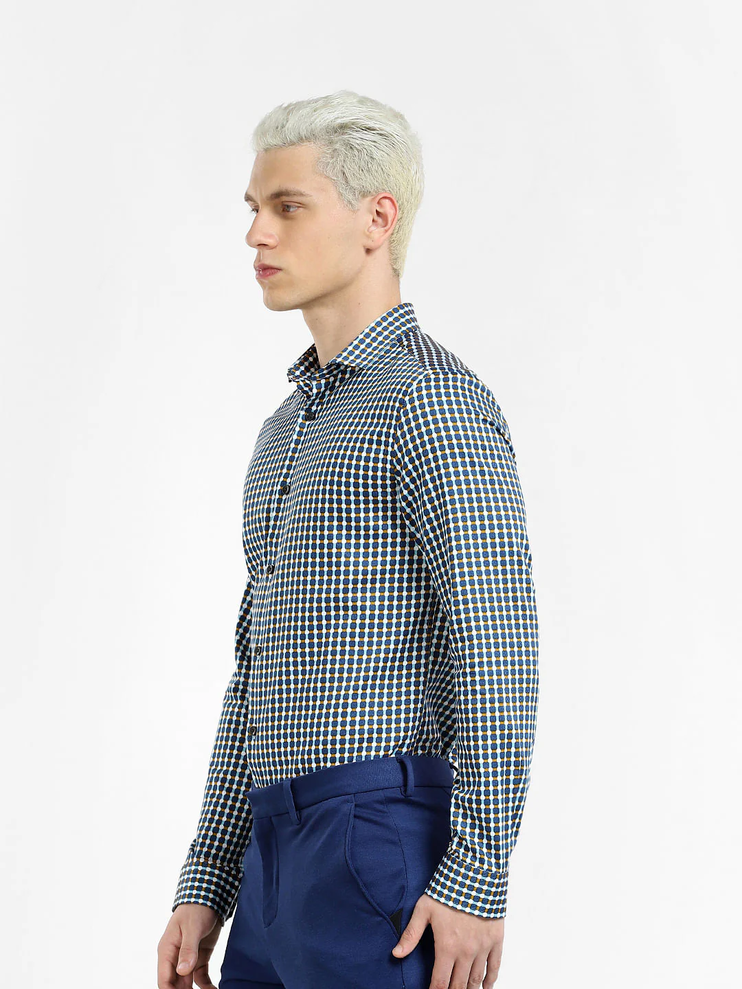 Dark Blue Printed Full Sleeves Shirt - Image 3